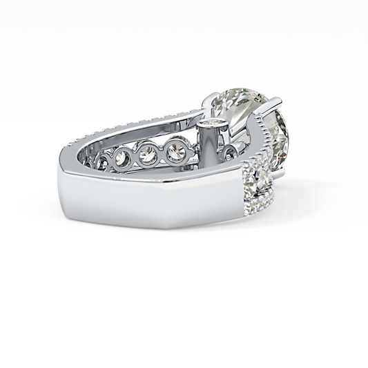 Round Cut 3.91 Carat Moissanite Ring – Split Shank Pave Setting in Gold