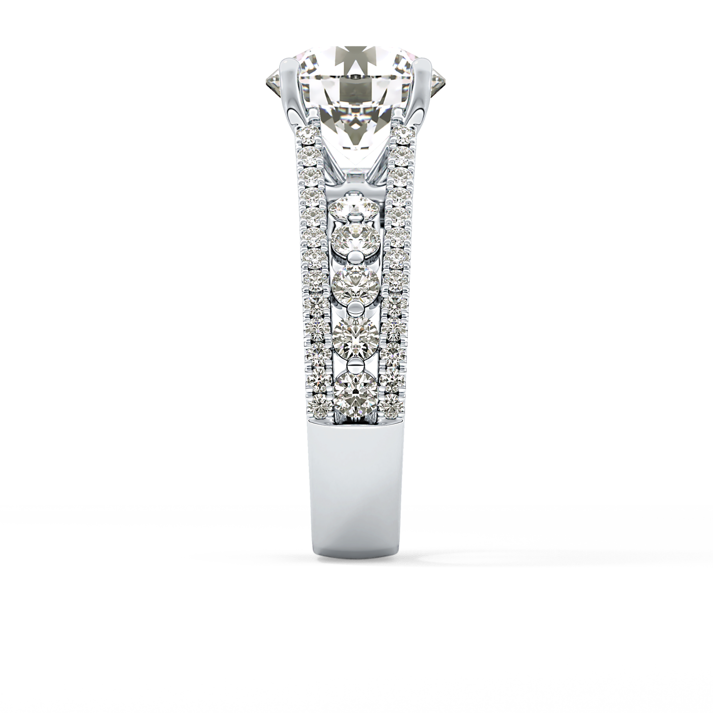Round Cut 3.91 Carat Moissanite Ring – Split Shank Pave Setting in Gold