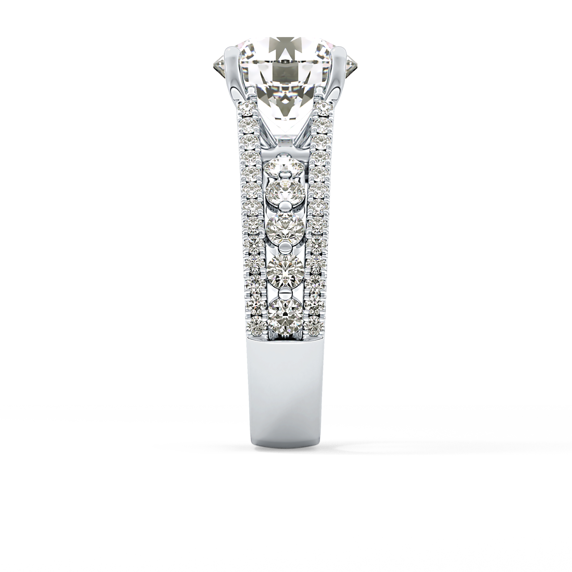 Round Cut 3.91 Carat Moissanite Ring – Split Shank Pave Setting in Gold