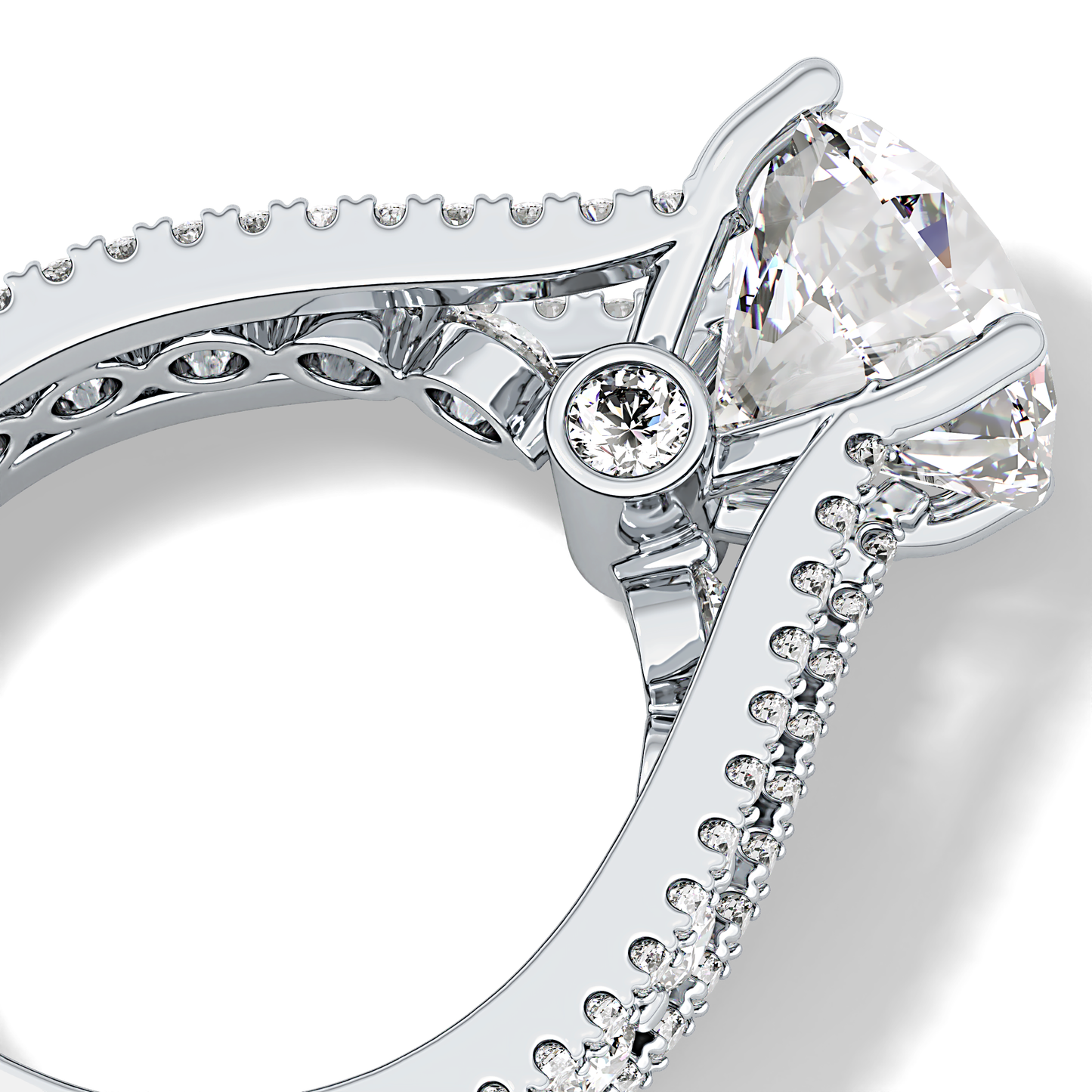 Round Cut 3.91 Carat Moissanite Ring – Split Shank Pave Setting in Gold