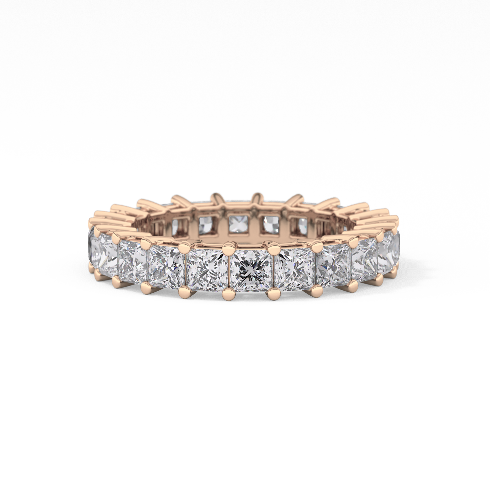 Full Eternity Wedding Band with 3.83 TCW Princess Cut Moissanite – Yellow, White, or Rose Gold