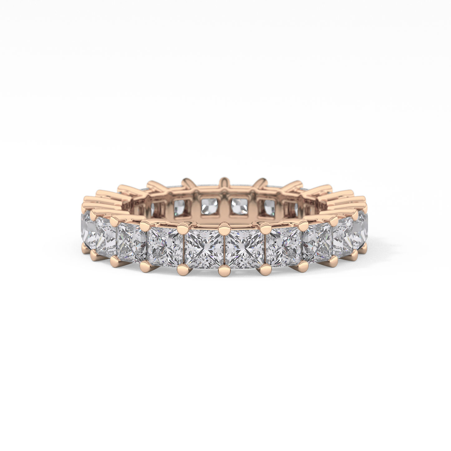 Full Eternity Wedding Band with 3.83 TCW Princess Cut Moissanite – Yellow, White, or Rose Gold