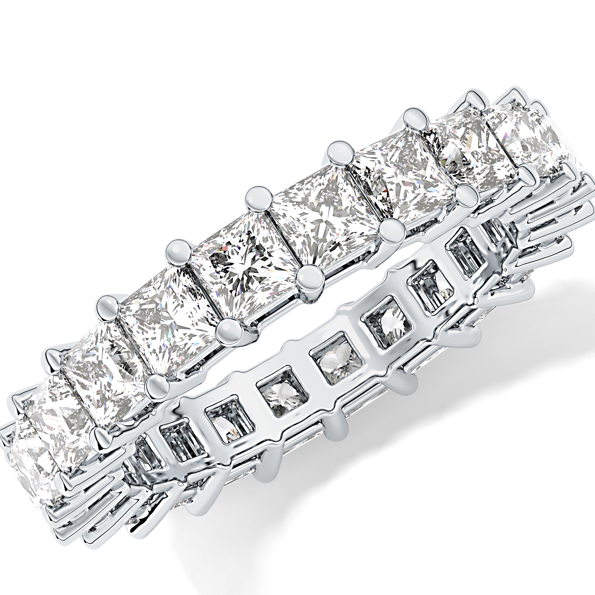 Full Eternity Wedding Band with 3.83 TCW Princess Cut Moissanite – Yellow, White, or Rose Gold