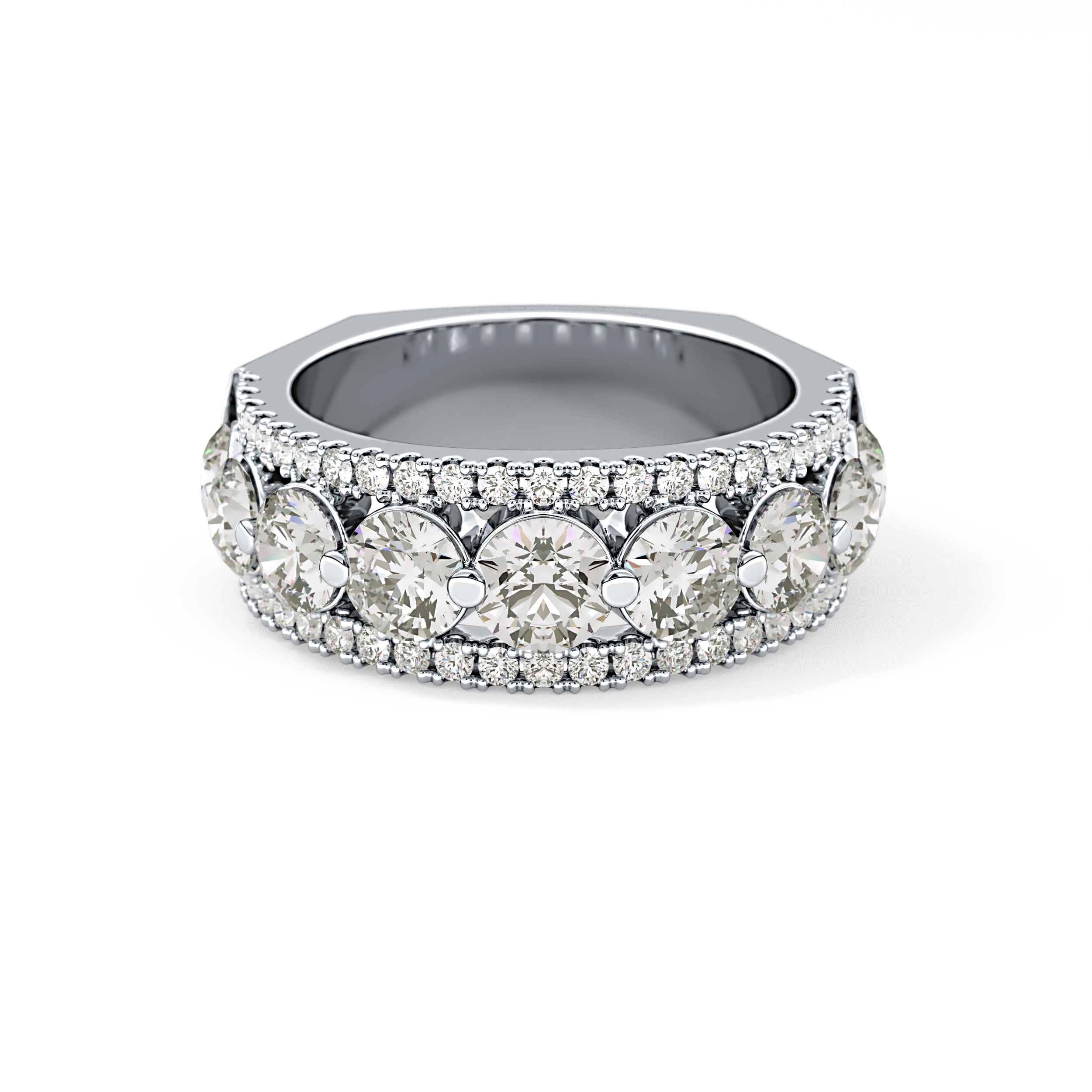 Half Eternity Wedding Band with 2.67 TCW Round Cut Moissanite – Yellow, White, or Rose Gold