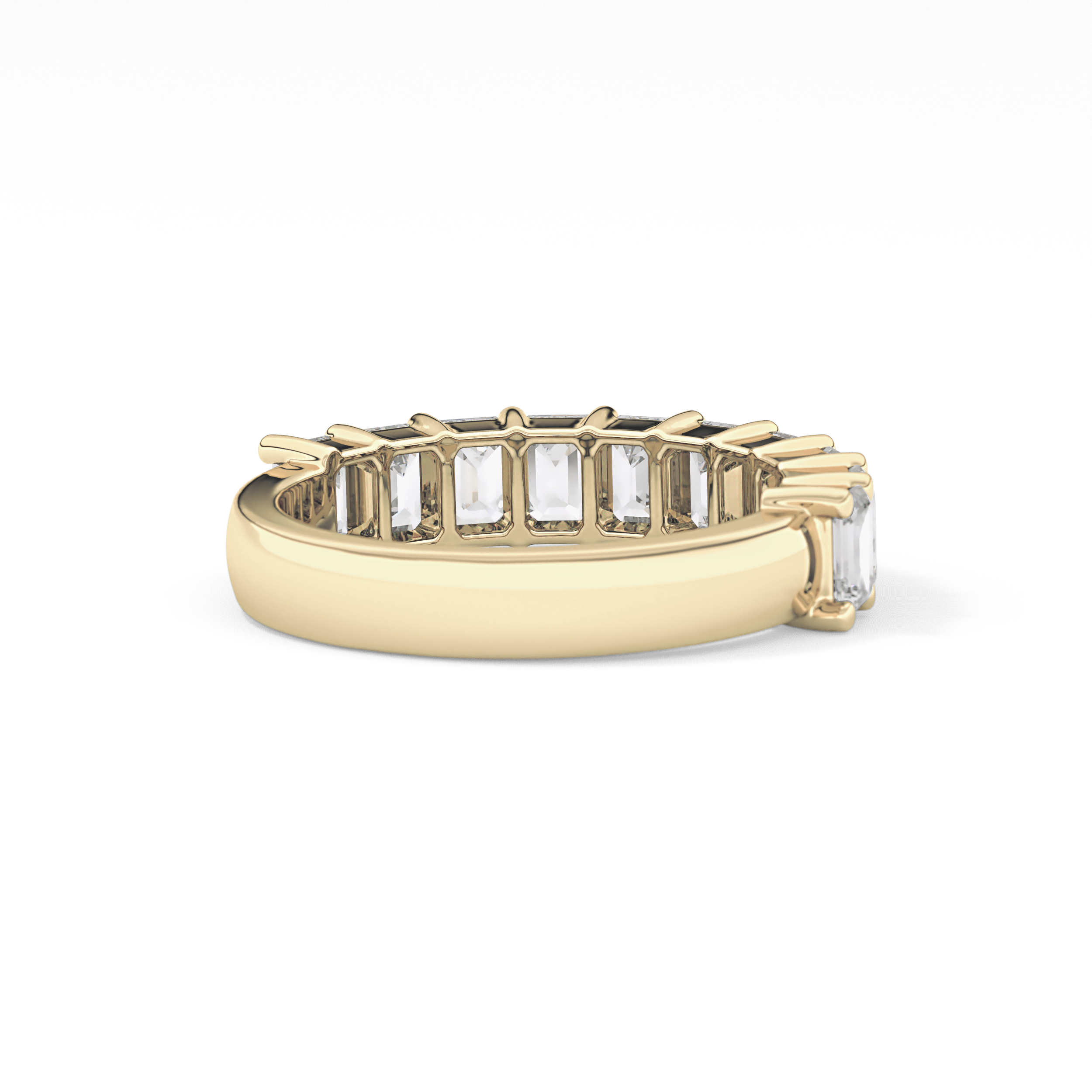 Half Eternity Wedding Band with 2.26 TCW Emerald Cut Moissanite – Yellow, White, or Rose Gold