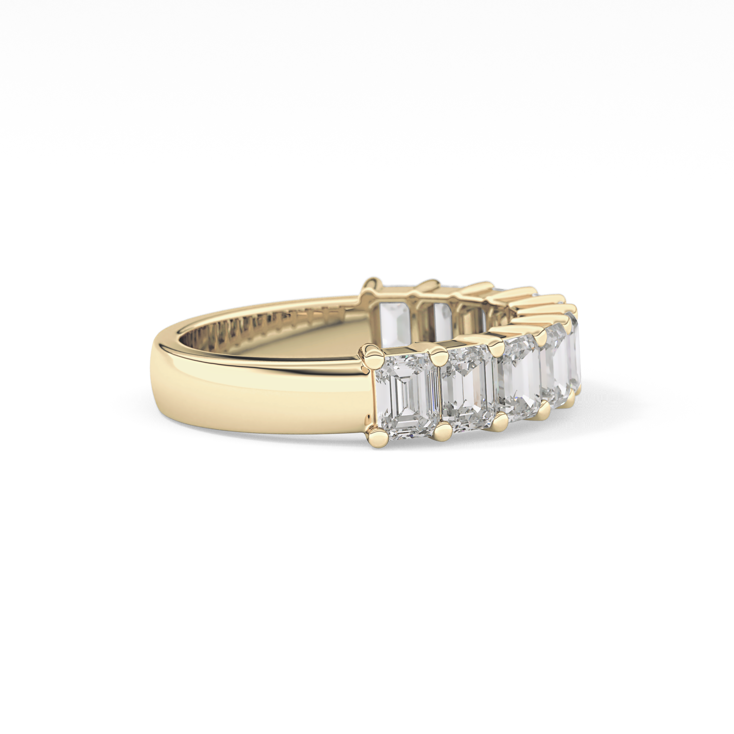 Half Eternity Wedding Band with 2.26 TCW Emerald Cut Moissanite – Yellow, White, or Rose Gold