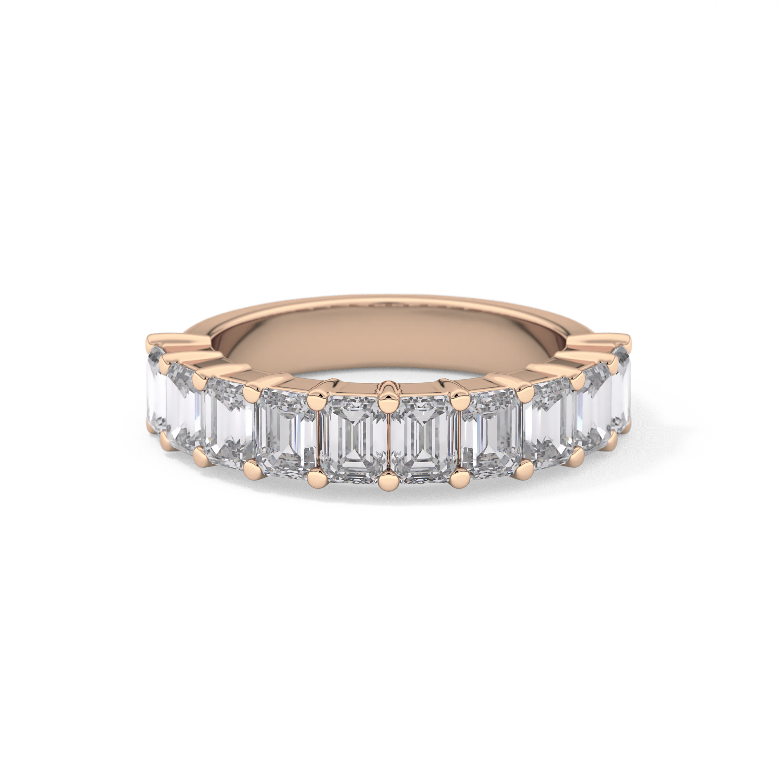 Half Eternity Wedding Band with 2.26 TCW Emerald Cut Moissanite – Yellow, White, or Rose Gold