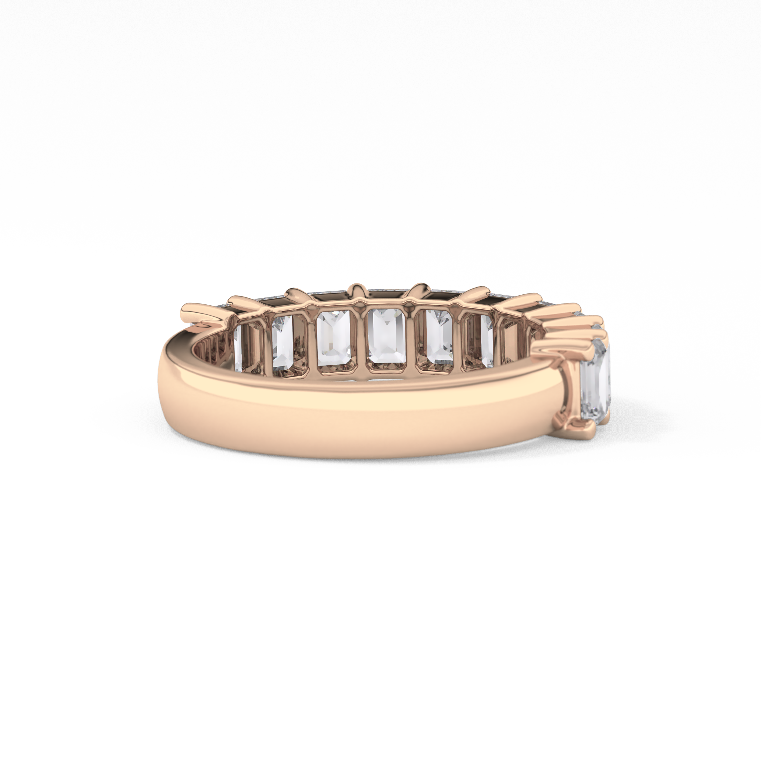 Half Eternity Wedding Band with 2.26 TCW Emerald Cut Moissanite – Yellow, White, or Rose Gold