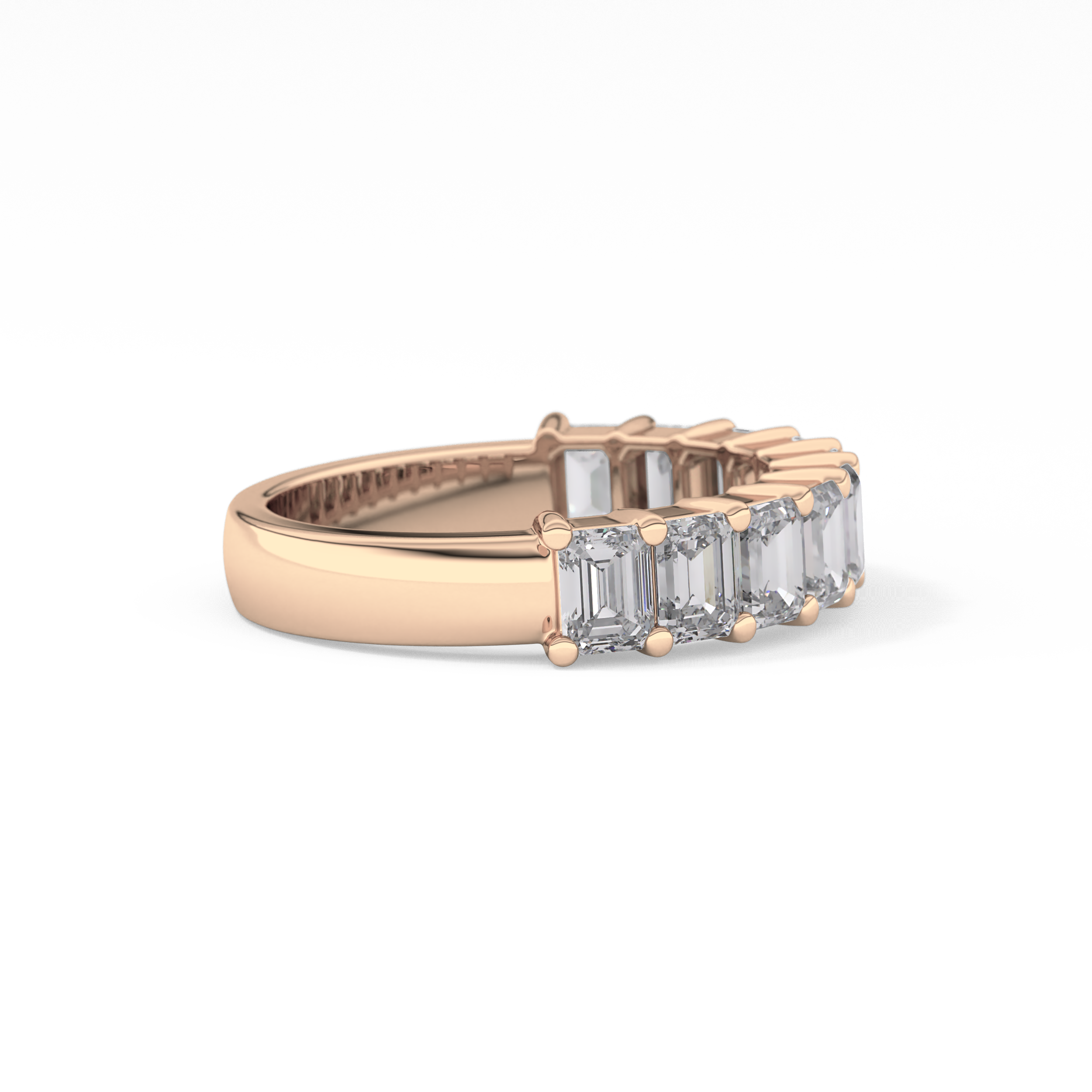 Half Eternity Wedding Band with 2.26 TCW Emerald Cut Moissanite – Yellow, White, or Rose Gold