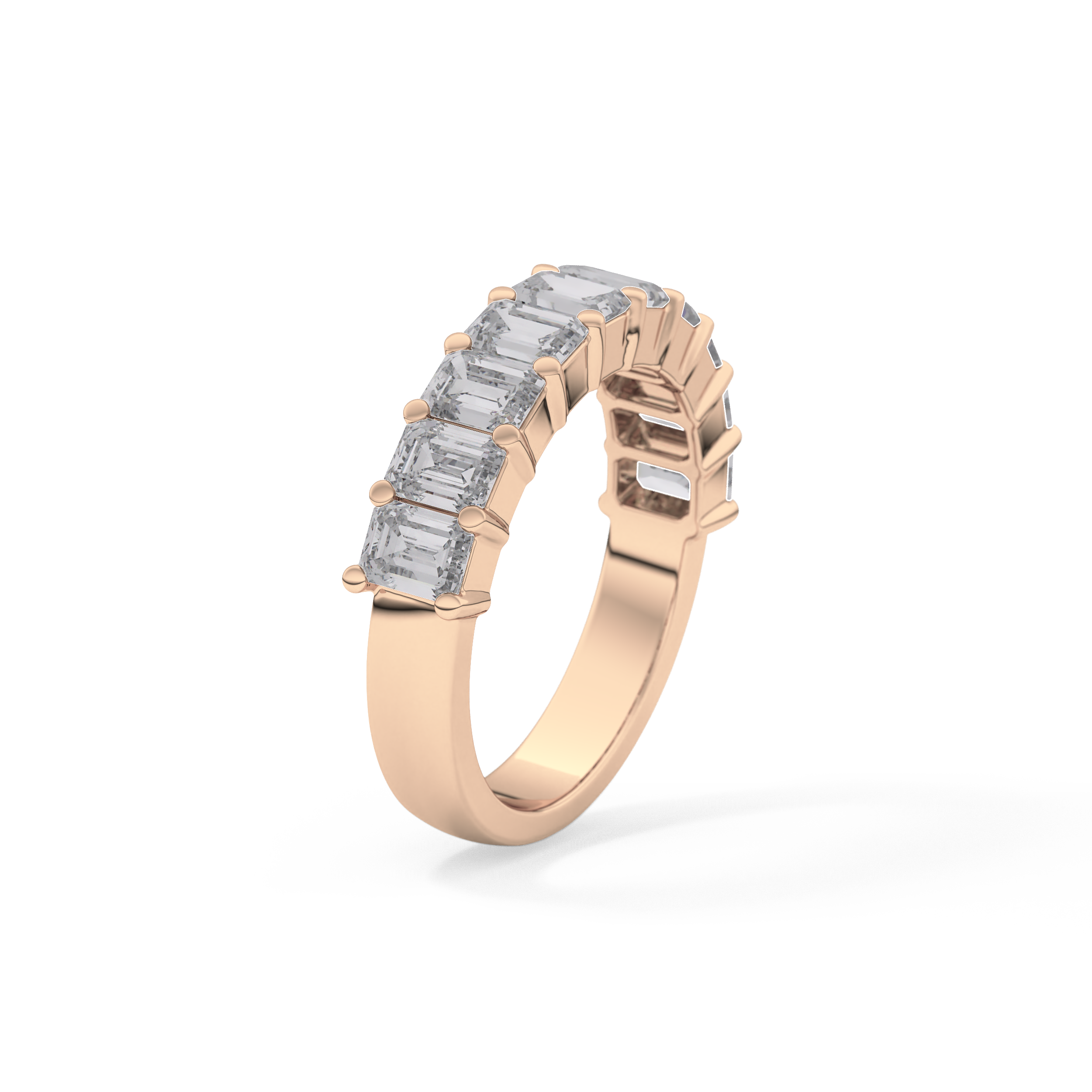 Half Eternity Wedding Band with 2.26 TCW Emerald Cut Moissanite – Yellow, White, or Rose Gold