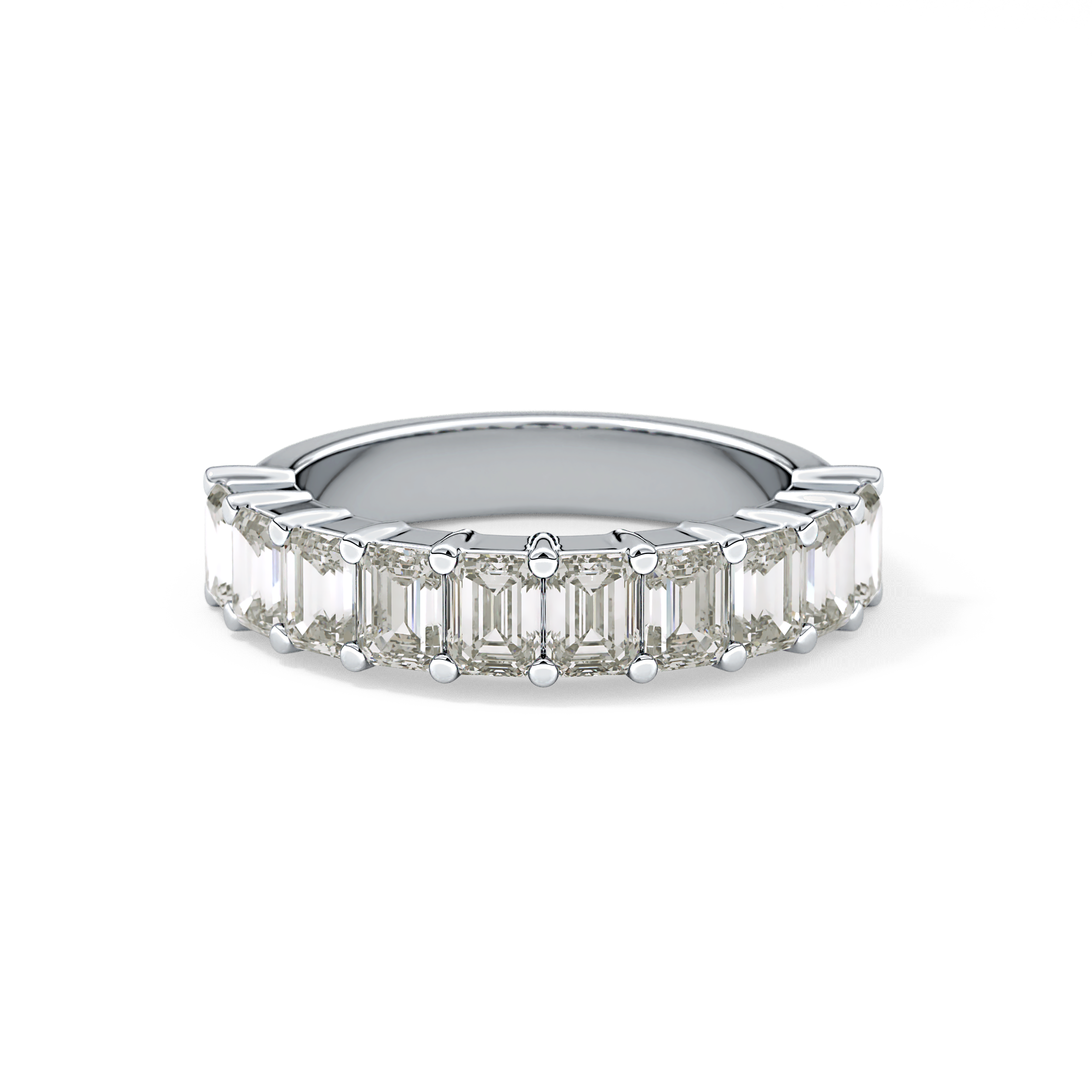 Half Eternity Wedding Band with 2.26 TCW Emerald Cut Moissanite – Yellow, White, or Rose Gold