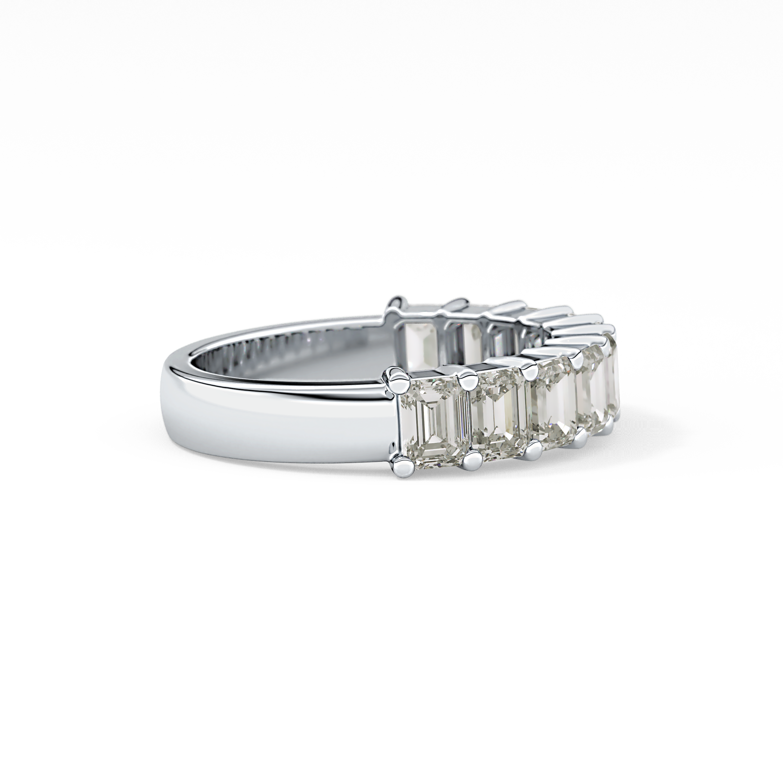 Half Eternity Wedding Band with 2.26 TCW Emerald Cut Moissanite – Yellow, White, or Rose Gold