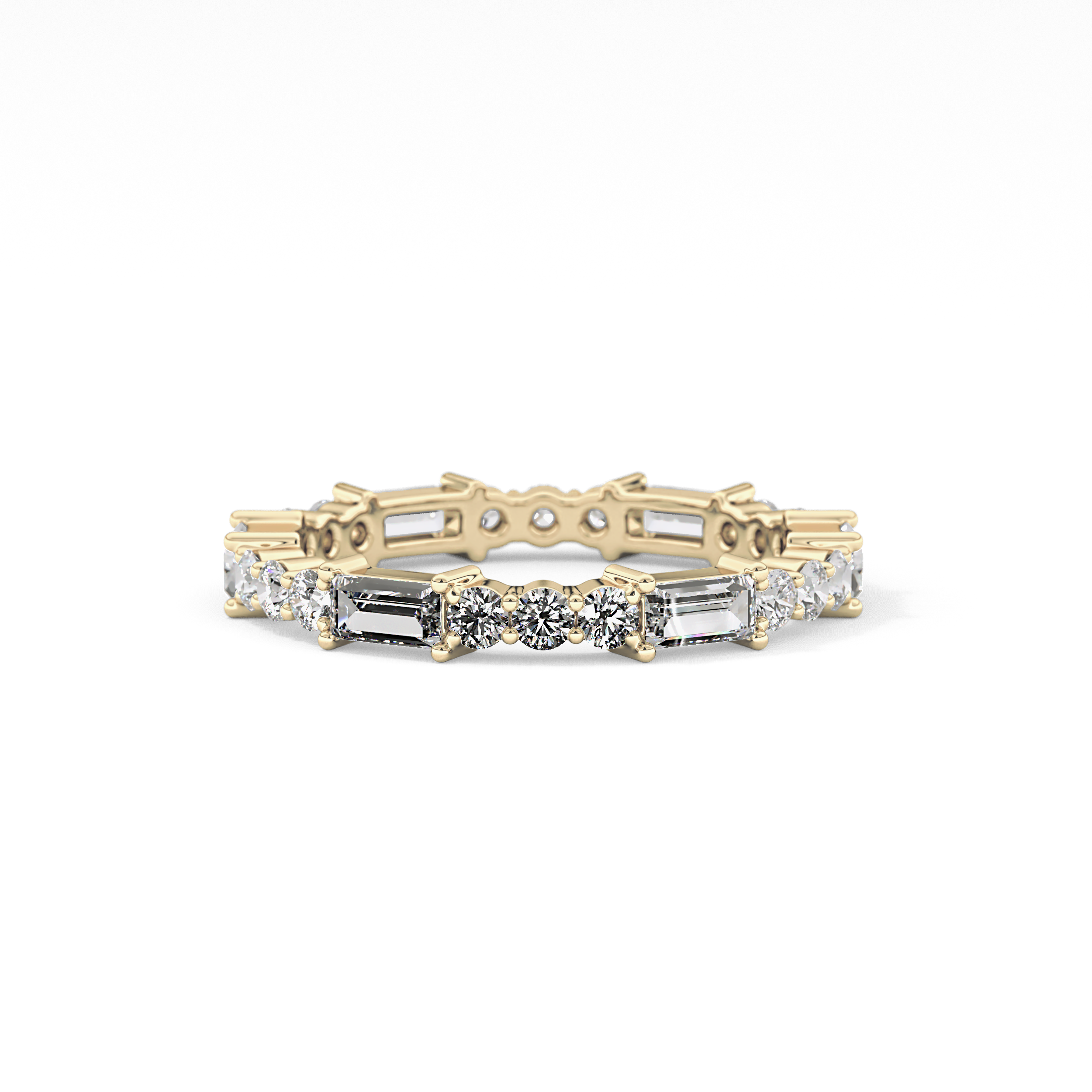 Full Eternity Wedding Band with 1.23 TCW Round & Baguette Cut Moissanite – Yellow, White, or Rose Gold