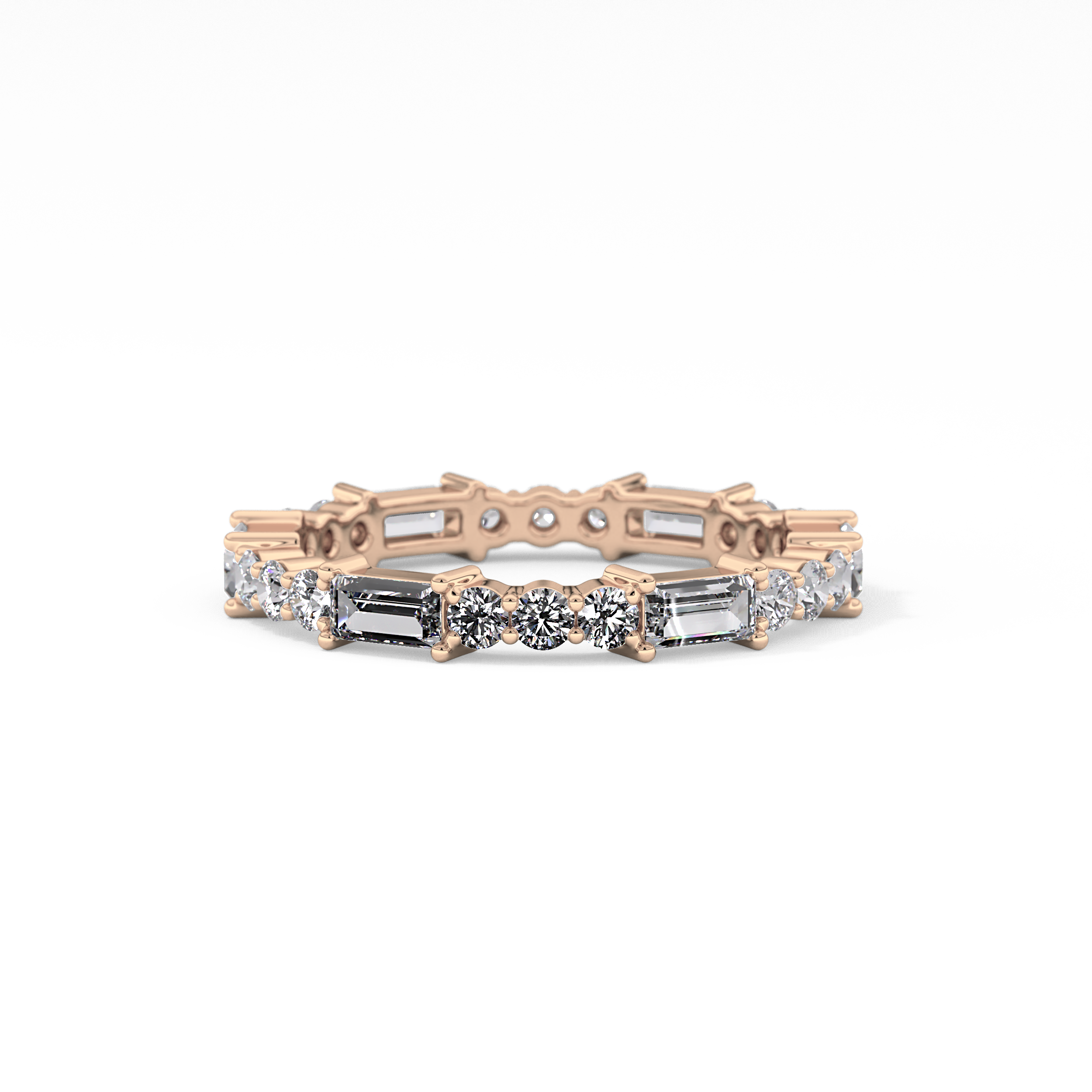 Full Eternity Wedding Band with 1.23 TCW Round & Baguette Cut Moissanite – Yellow, White, or Rose Gold