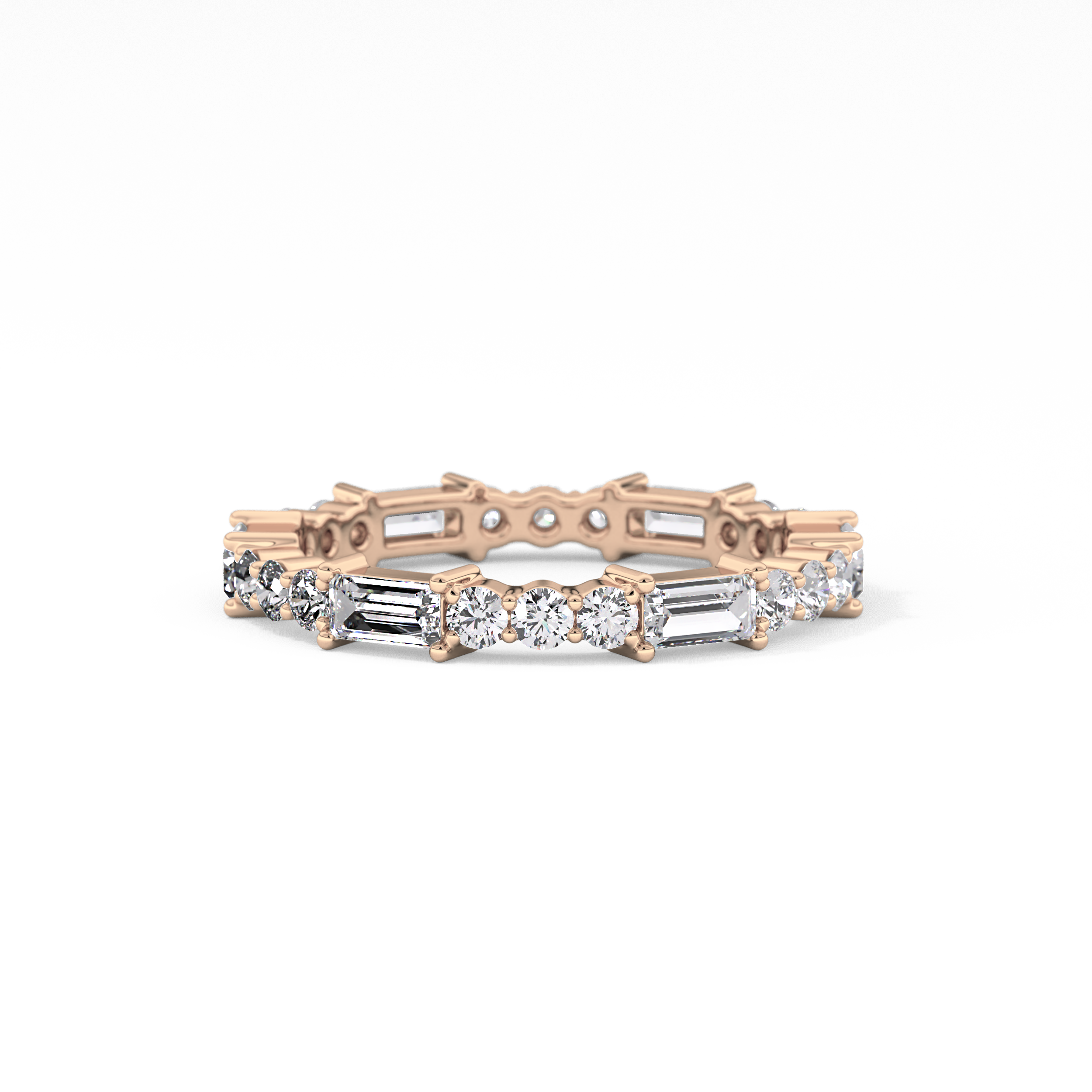 Full Eternity Wedding Band with 1.23 TCW Round & Baguette Cut Moissanite – Yellow, White, or Rose Gold