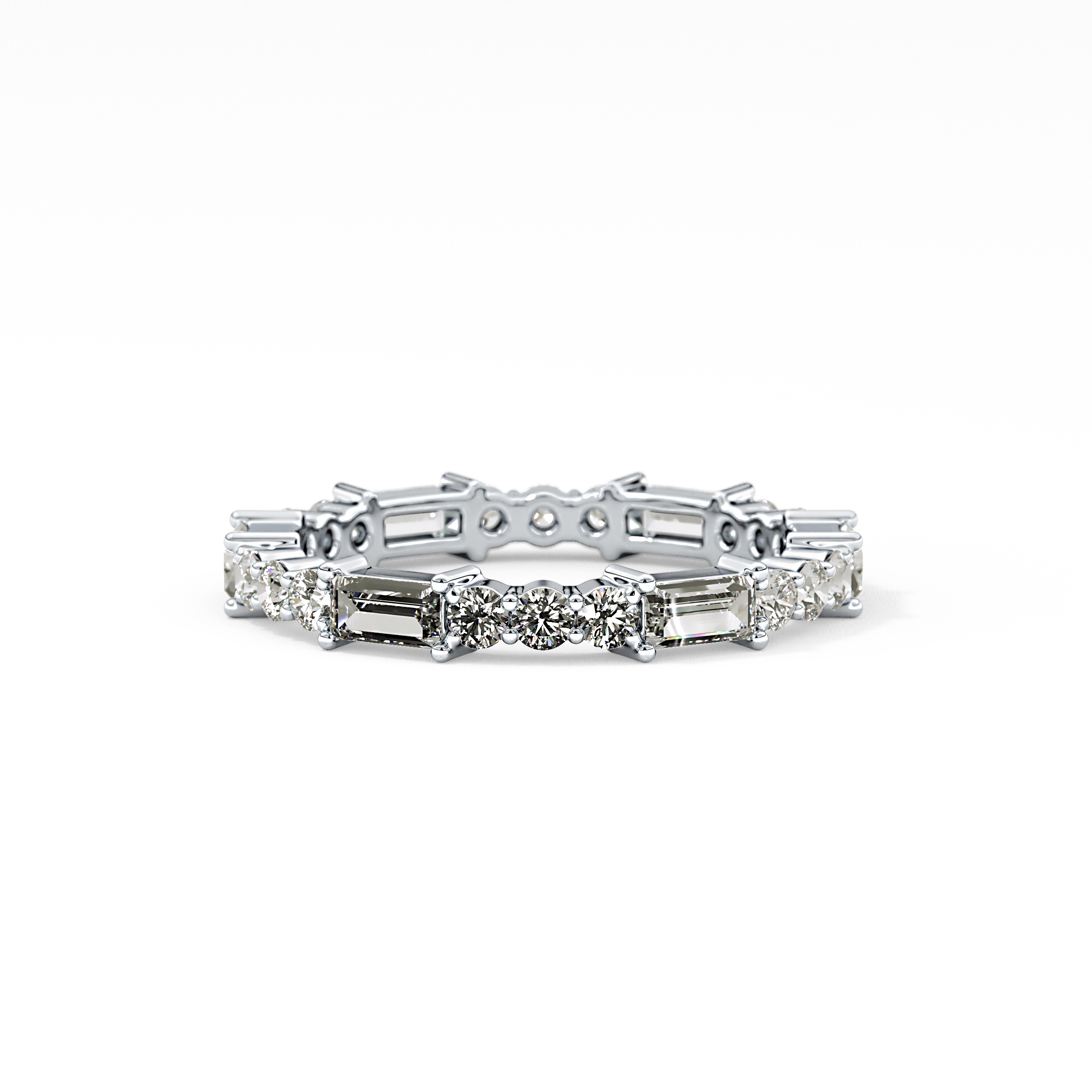Full Eternity Wedding Band with 1.23 TCW Round & Baguette Cut Moissanite – Yellow, White, or Rose Gold