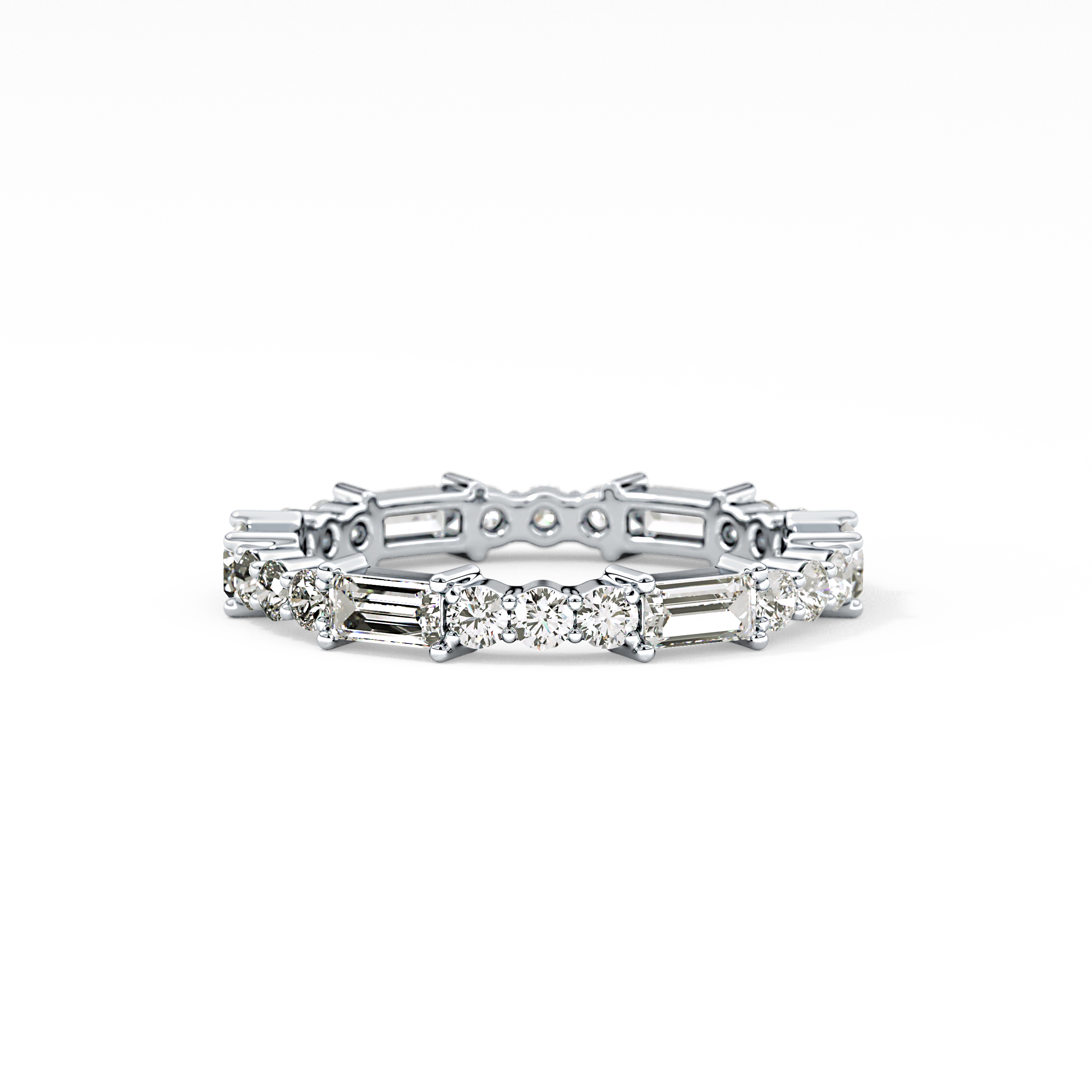 Full Eternity Wedding Band with 1.23 TCW Round & Baguette Cut Moissanite – Yellow, White, or Rose Gold