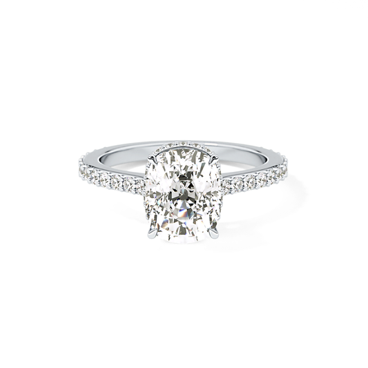 Cushion Cut 3.55 Carat Moissanite Ring – Hidden Halo and Pave Setting in Gold