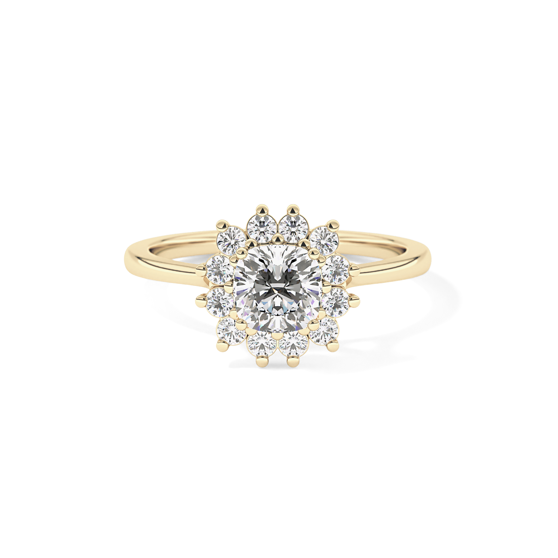 Cushion Cut 0.86 Carat Moissanite Ring – Halo Setting in Gold