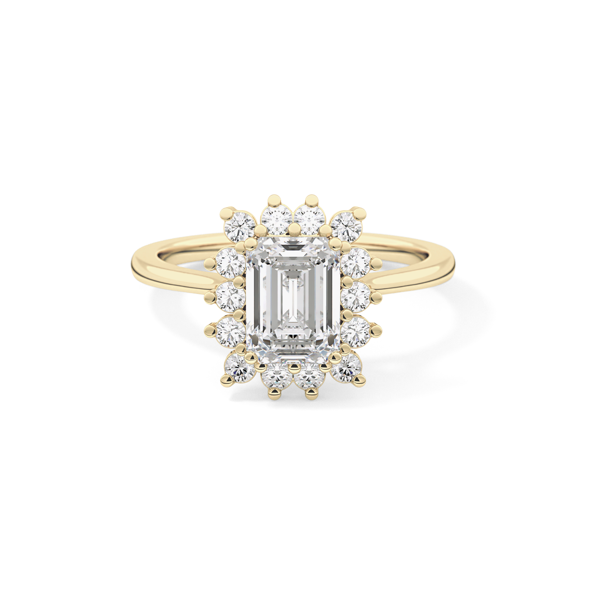 Emerald Cut 1.31 Carat Moissanite Ring – Halo Setting in Gold