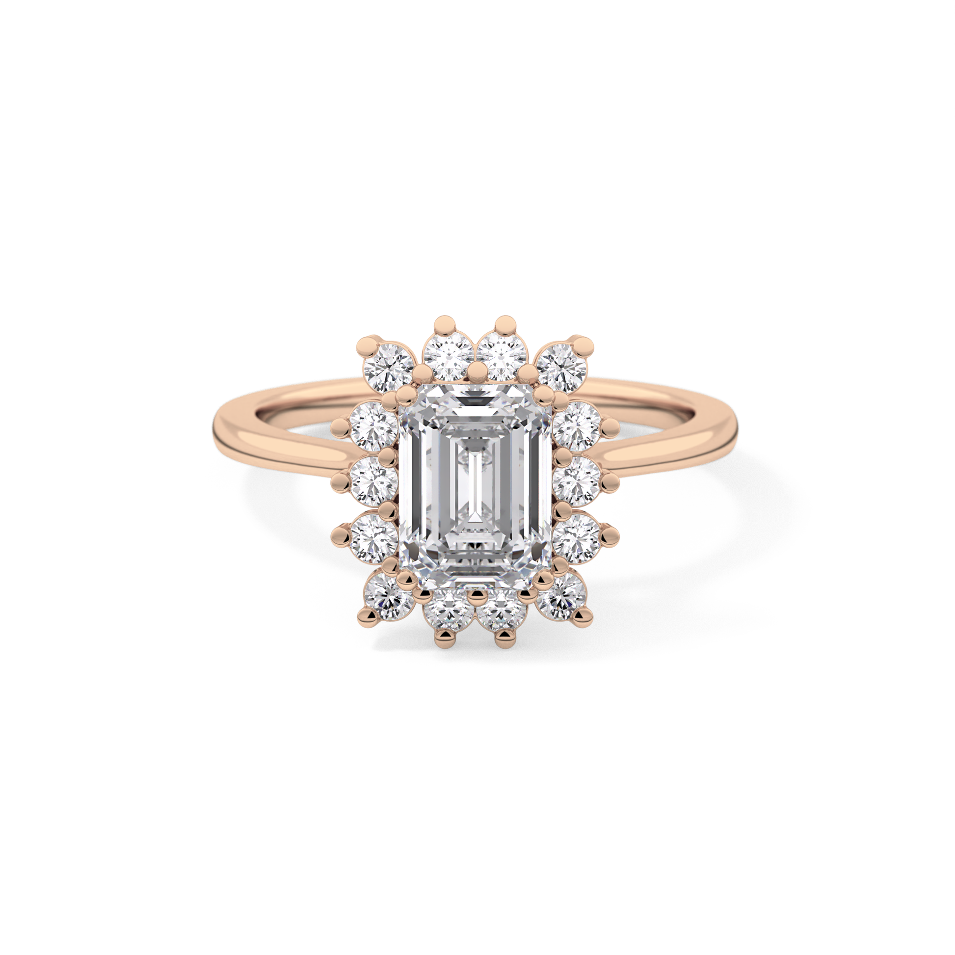 Emerald Cut 1.31 Carat Moissanite Ring – Halo Setting in Gold