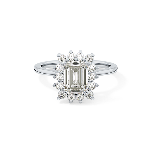 Emerald Cut 1.31 Carat Moissanite Ring – Halo Setting in Gold 1
