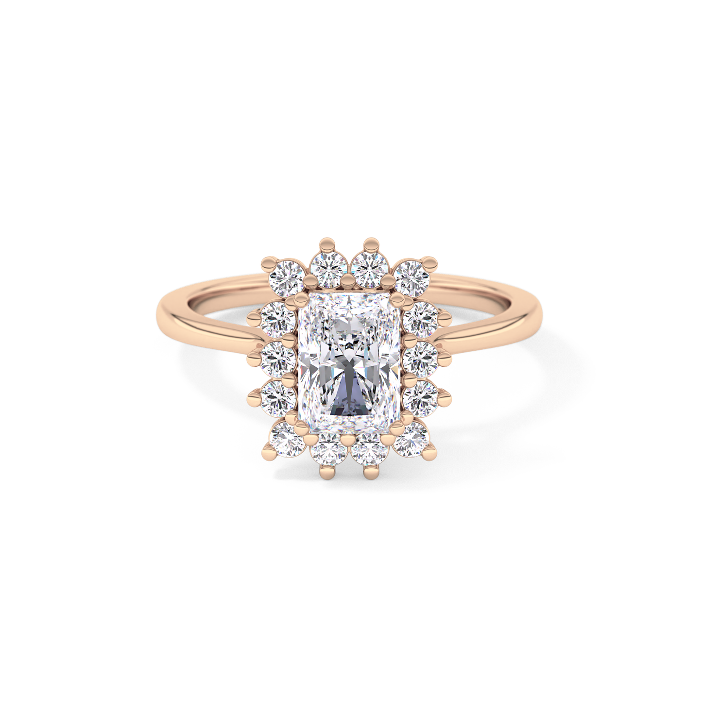 Radiant Cut 1.21 Carat Moissanite Ring – Halo Setting in Gold