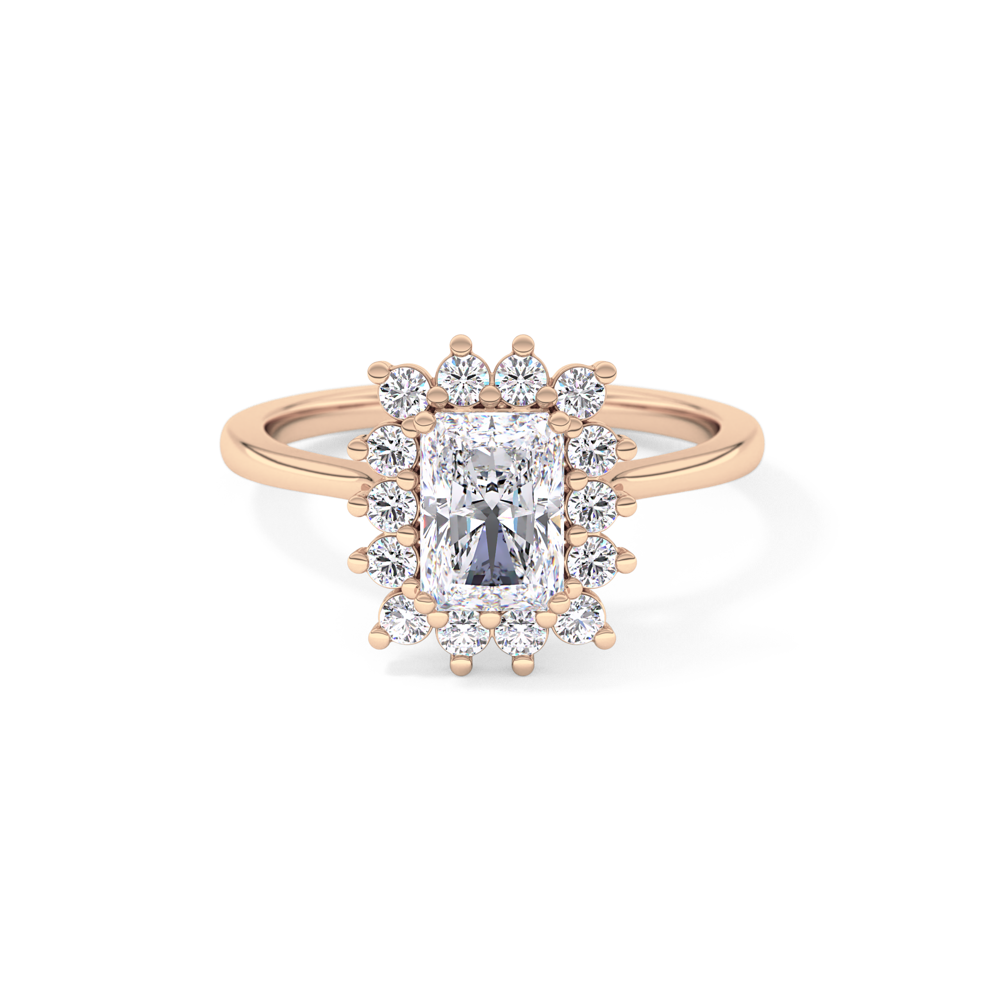 Radiant Cut 1.21 Carat Moissanite Ring – Halo Setting in Gold