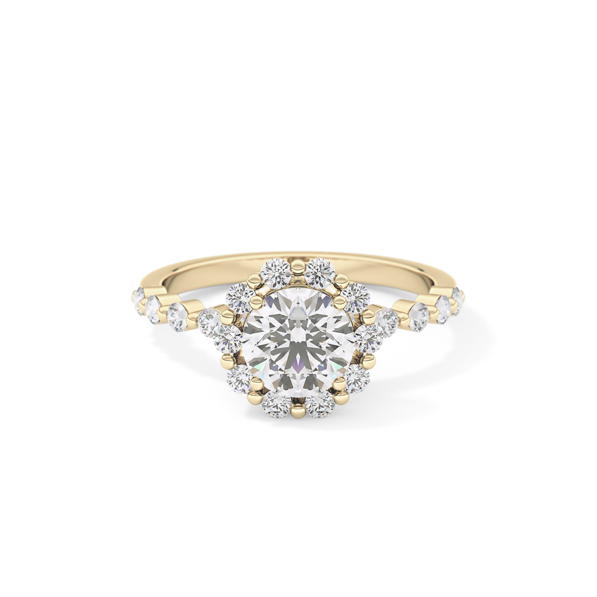 Radiant Cut 1.03 Carat Moissanite Ring – Halo and Pave Setting in Gold