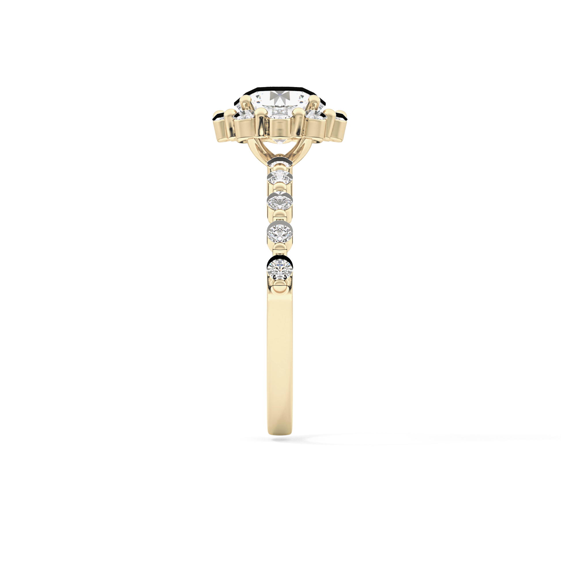 Radiant Cut 1.03 Carat Moissanite Ring – Halo and Pave Setting in Gold