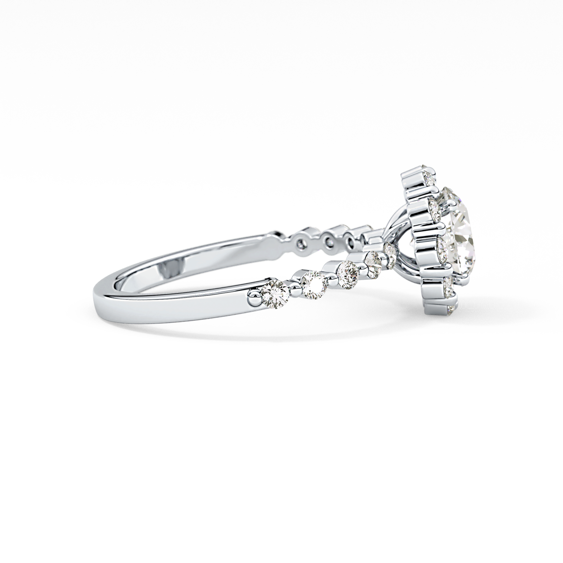 Radiant Cut 1.03 Carat Moissanite Ring – Halo and Pave Setting in Gold