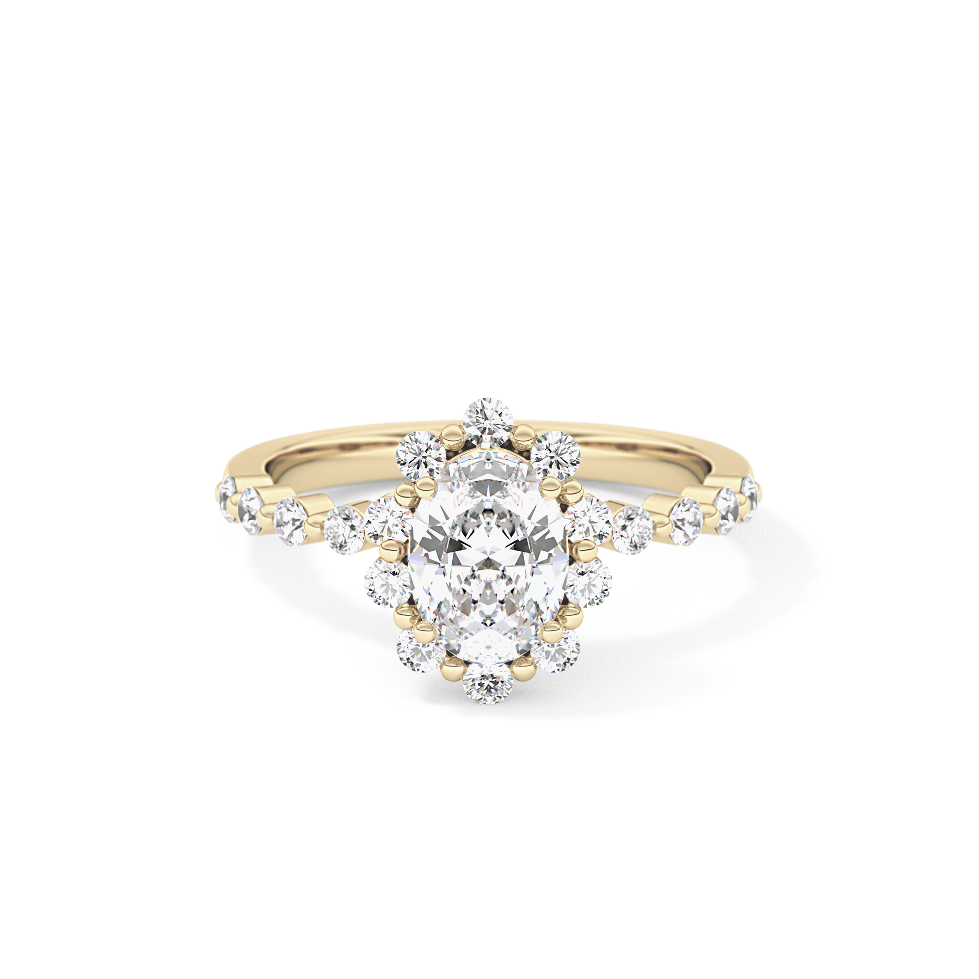 Oval Cut 0.83 Carat Moissanite Ring – Halo and Pave Setting in Gold
