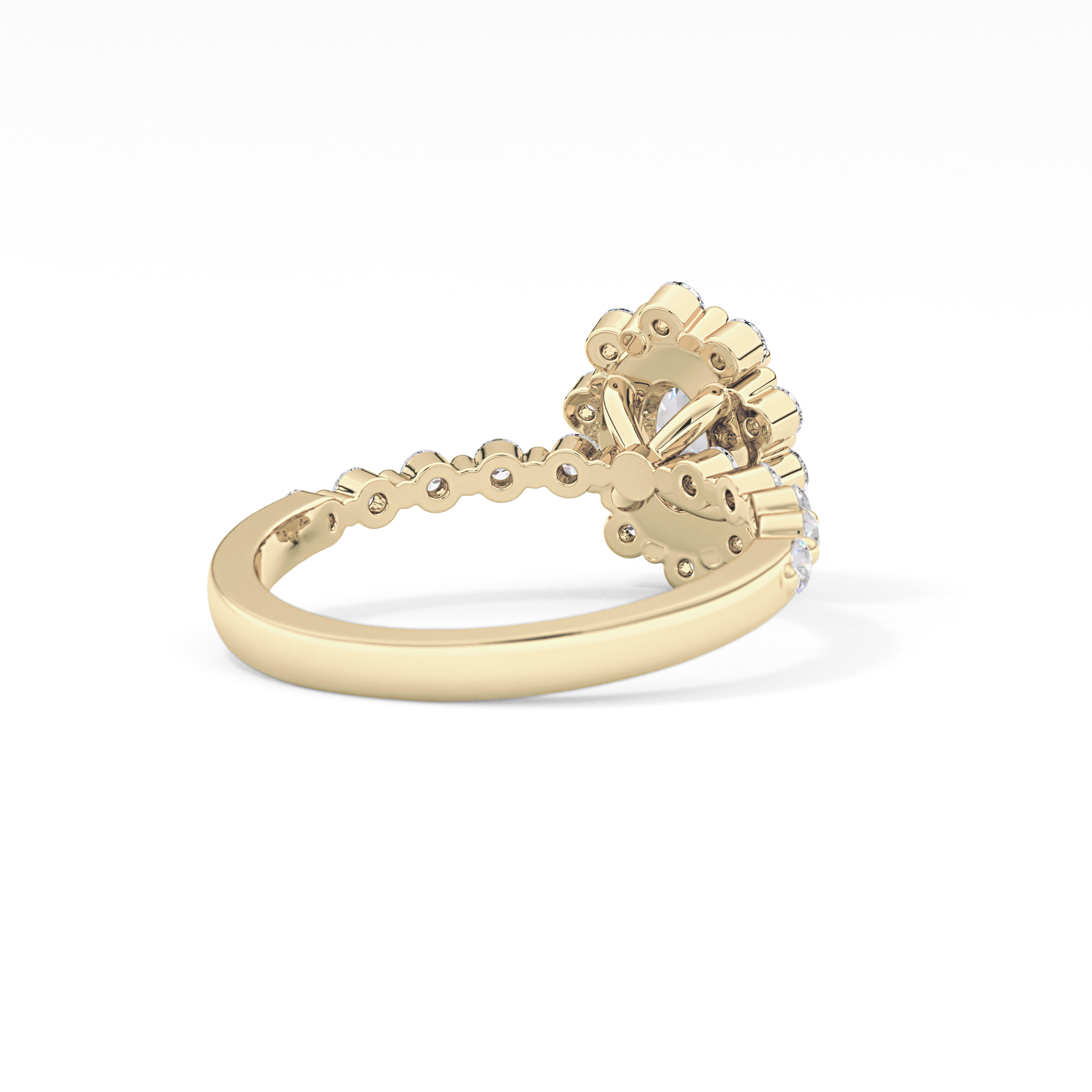 Oval Cut 0.83 Carat Moissanite Ring – Halo and Pave Setting in Gold