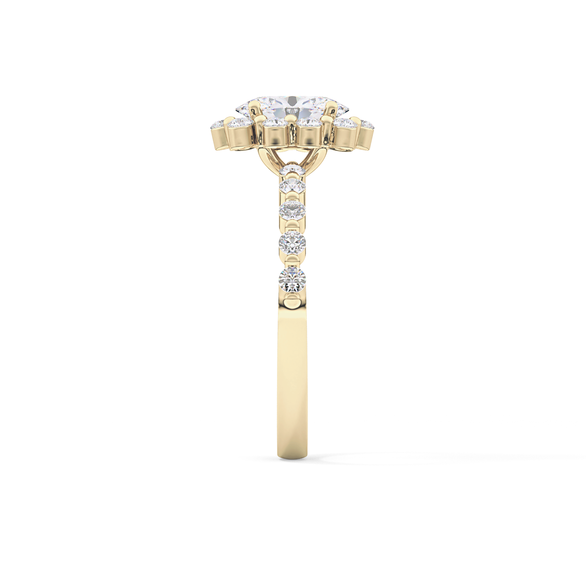 Oval Cut 0.83 Carat Moissanite Ring – Halo and Pave Setting in Gold