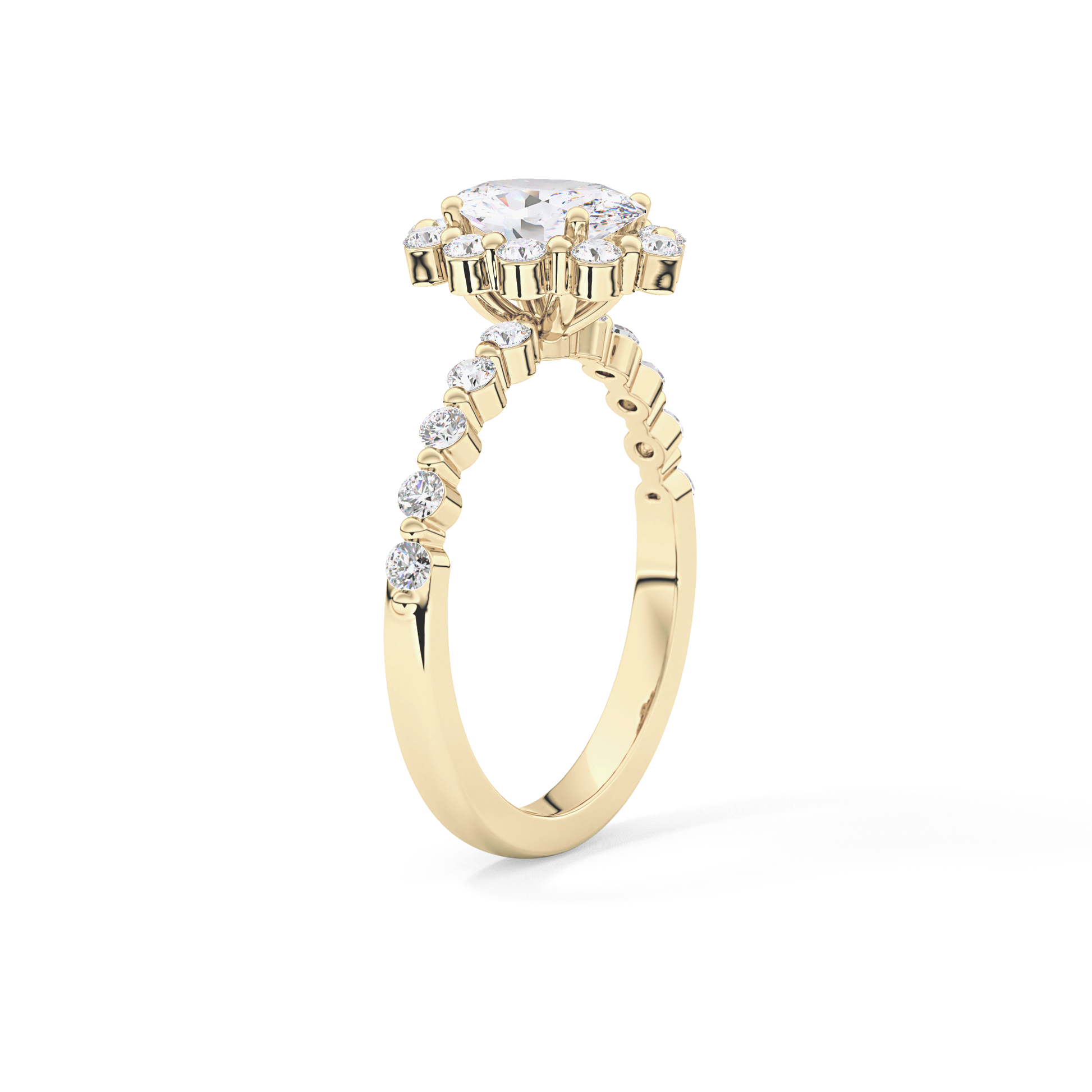 Oval Cut 0.83 Carat Moissanite Ring – Halo and Pave Setting in Gold