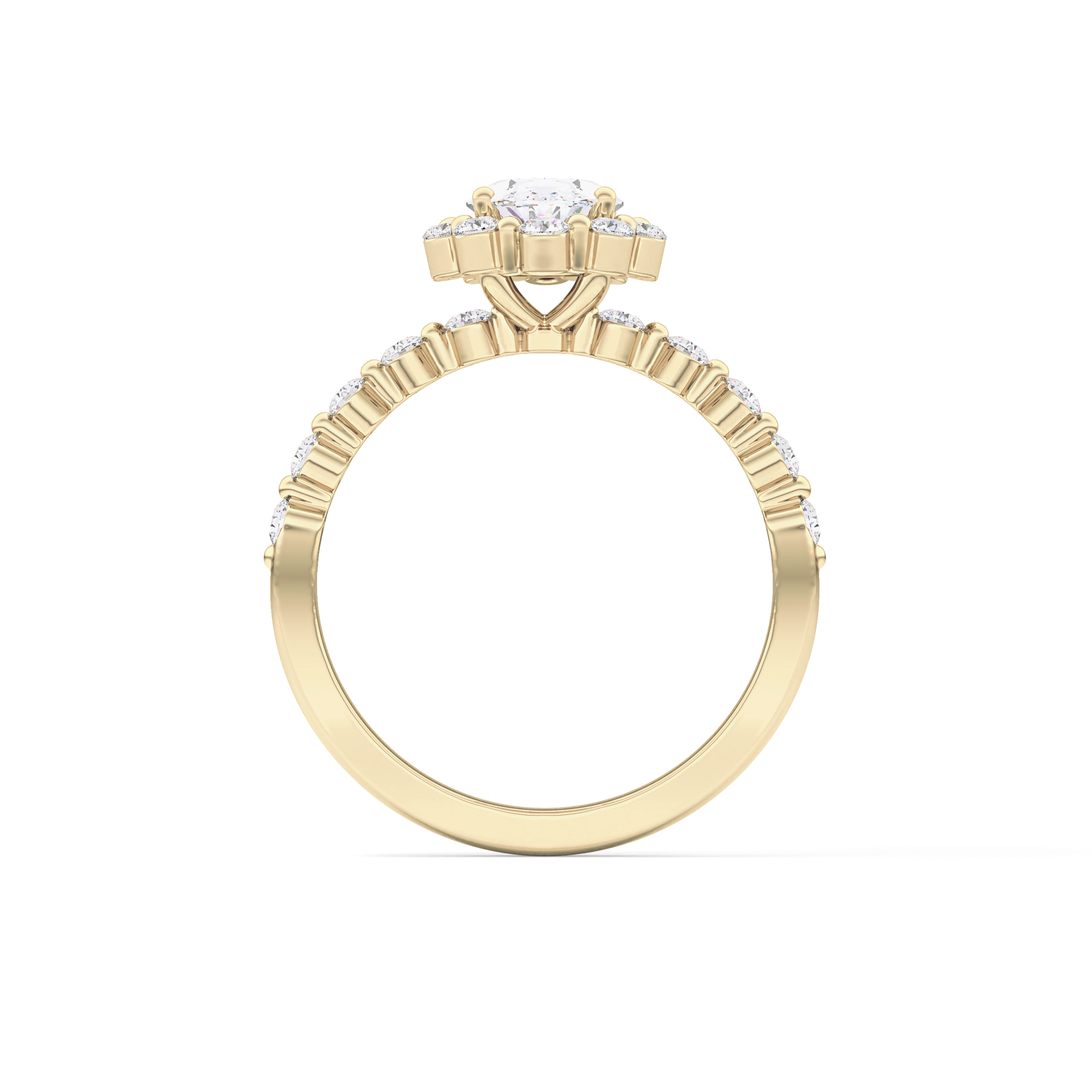 Oval Cut 0.83 Carat Moissanite Ring – Halo and Pave Setting in Gold