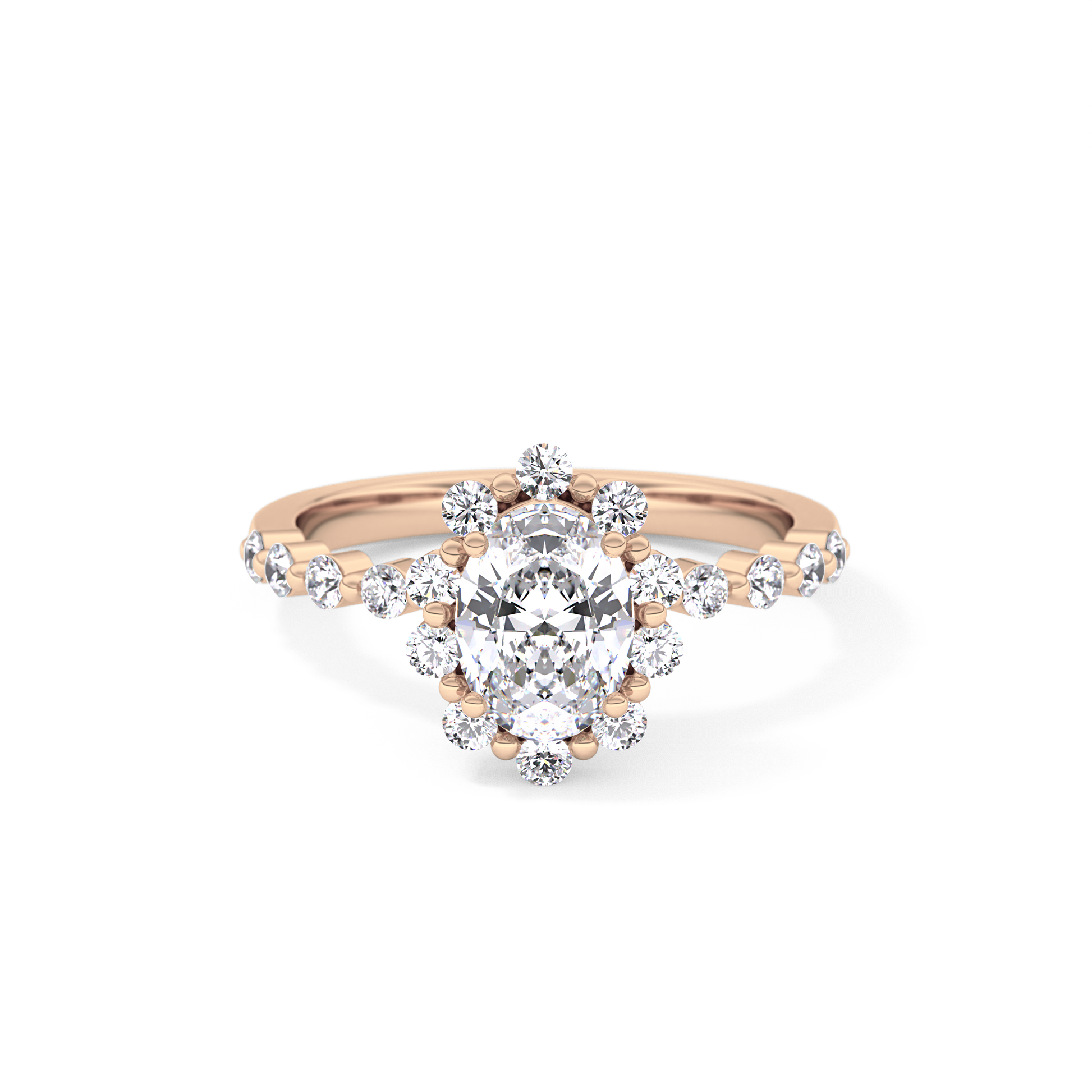 Oval Cut 0.83 Carat Moissanite Ring – Halo and Pave Setting in Gold