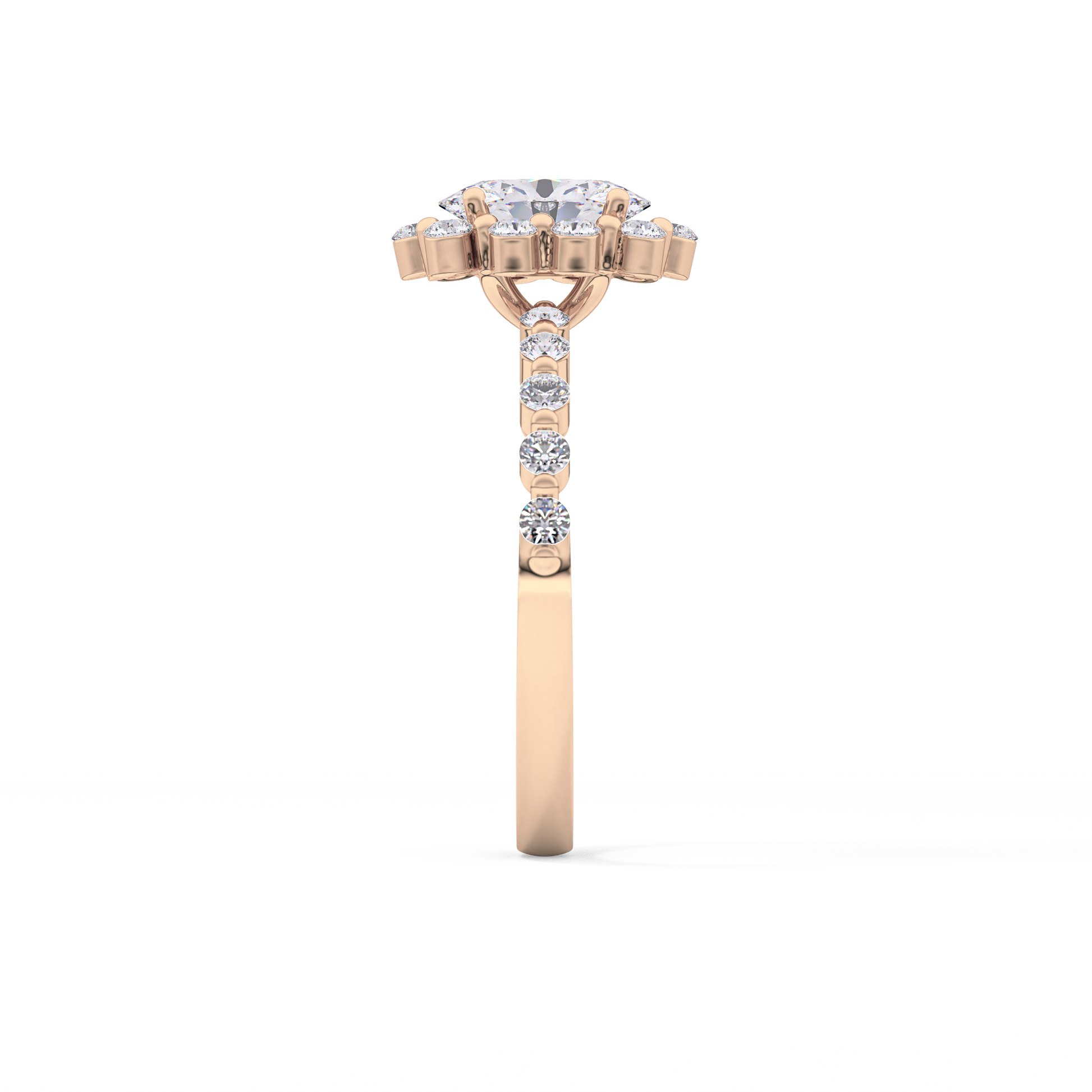 Oval Cut 0.83 Carat Moissanite Ring – Halo and Pave Setting in Gold