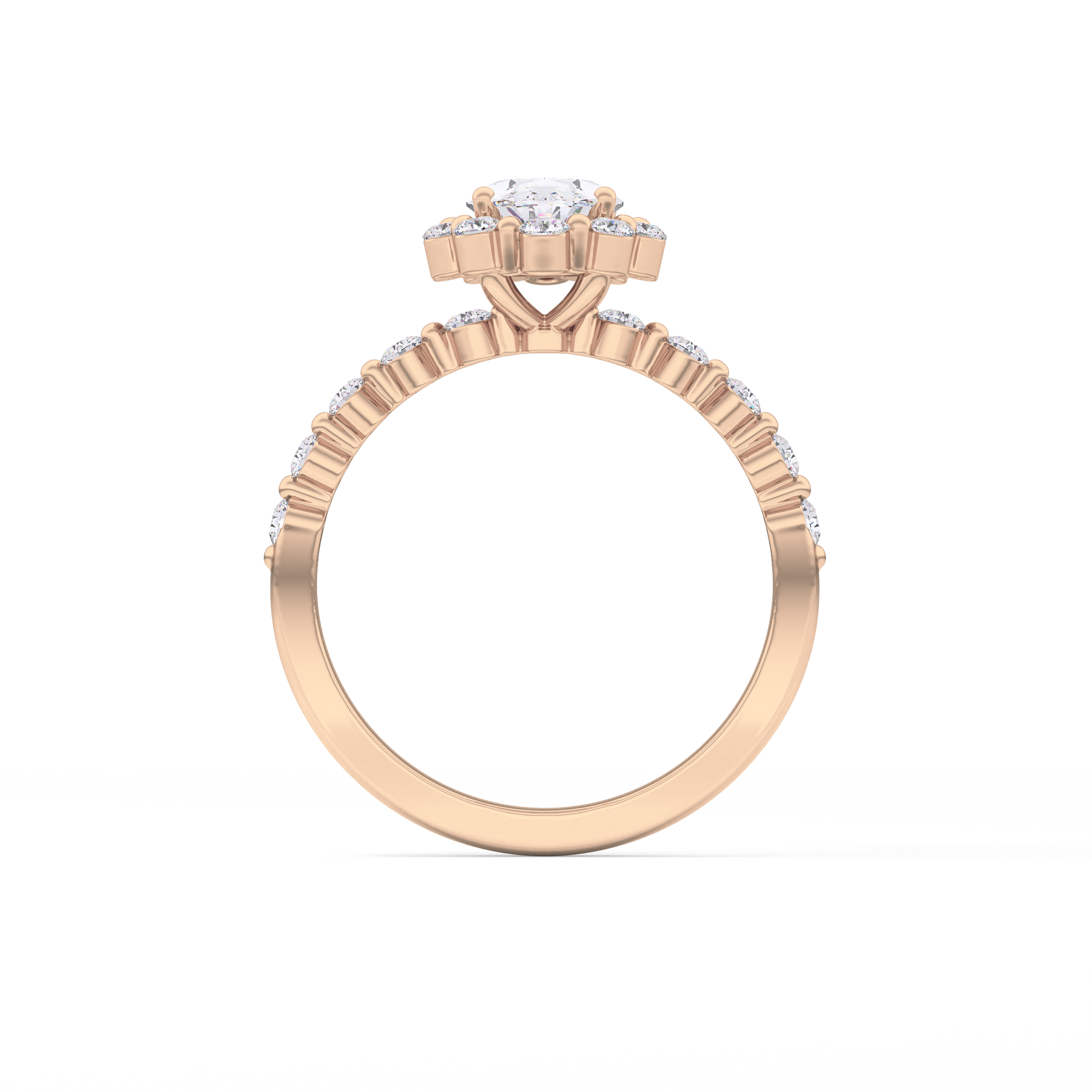 Oval Cut 0.83 Carat Moissanite Ring – Halo and Pave Setting in Gold