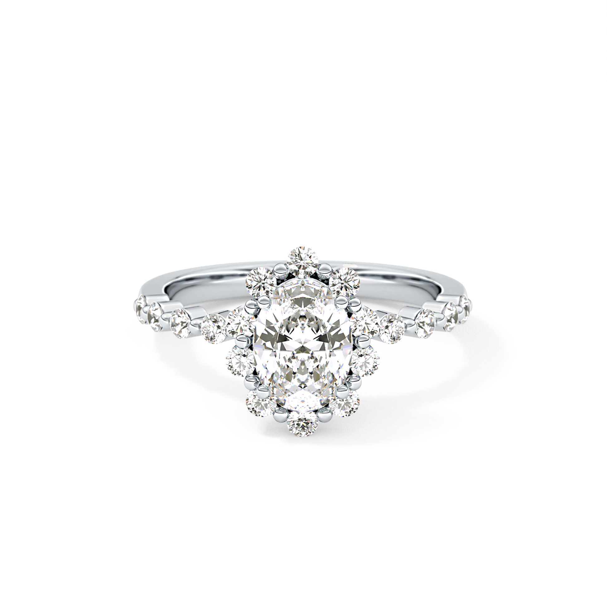 Oval Cut 0.83 Carat Moissanite Ring – Halo and Pave Setting in Gold