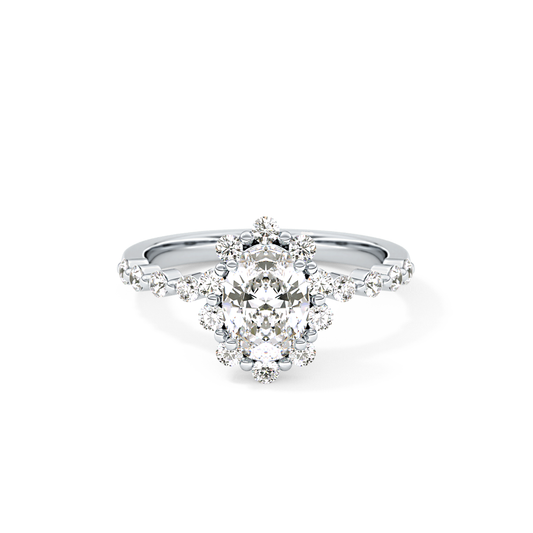 Oval Cut 0.83 Carat Moissanite Ring – Halo and Pave Setting in Gold