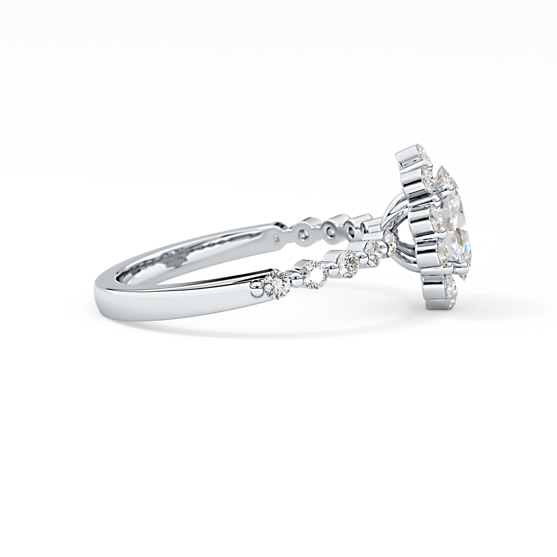 Oval Cut 0.83 Carat Moissanite Ring – Halo and Pave Setting in Gold