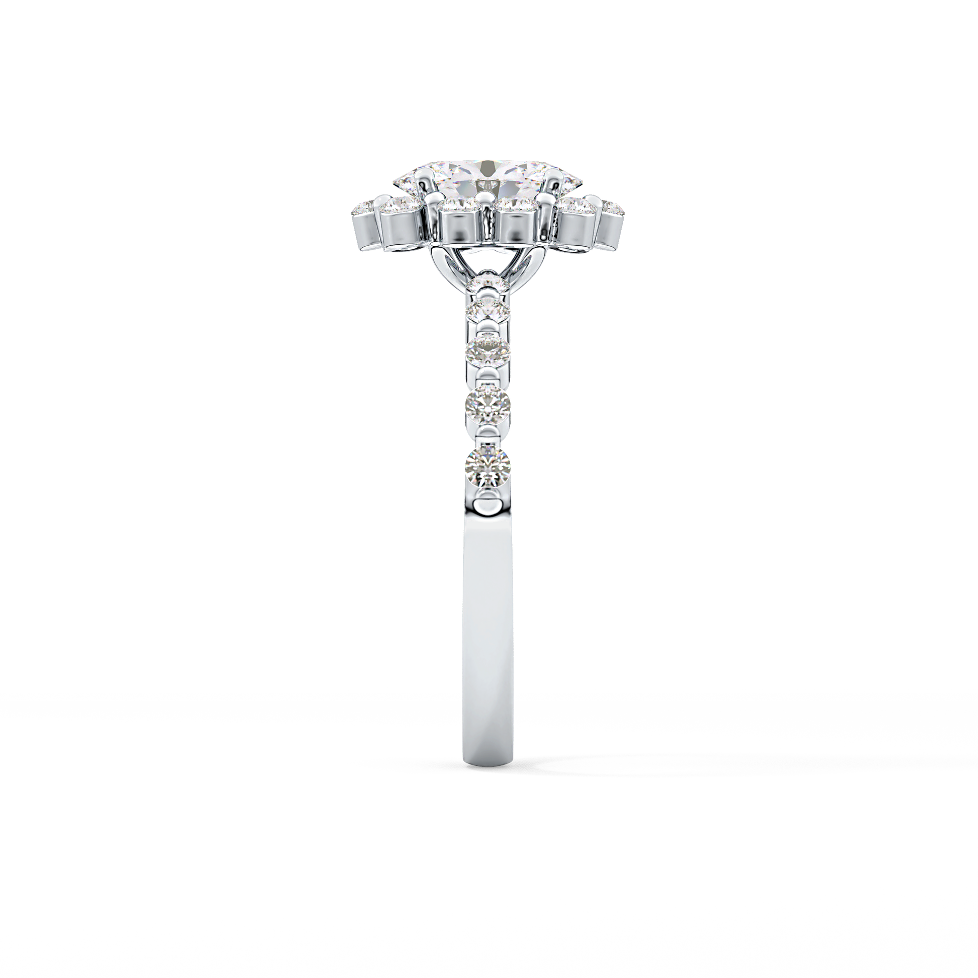 Oval Cut 0.83 Carat Moissanite Ring – Halo and Pave Setting in Gold