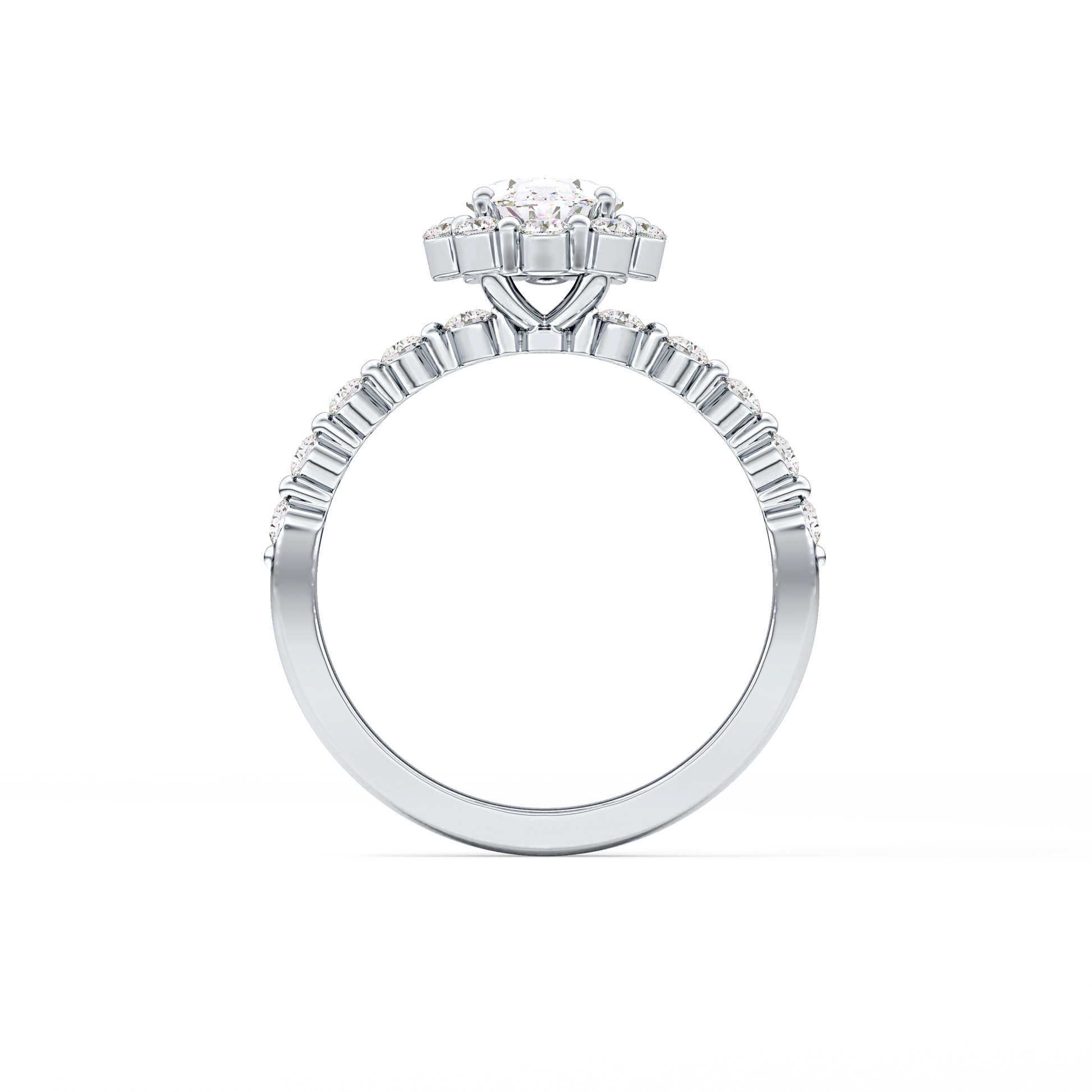 Oval Cut 0.83 Carat Moissanite Ring – Halo and Pave Setting in Gold