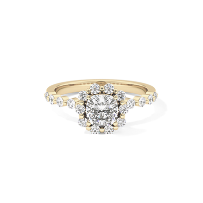 Cushion Cut 0.86 Carat Moissanite Ring – Halo and Pave Setting in Gold