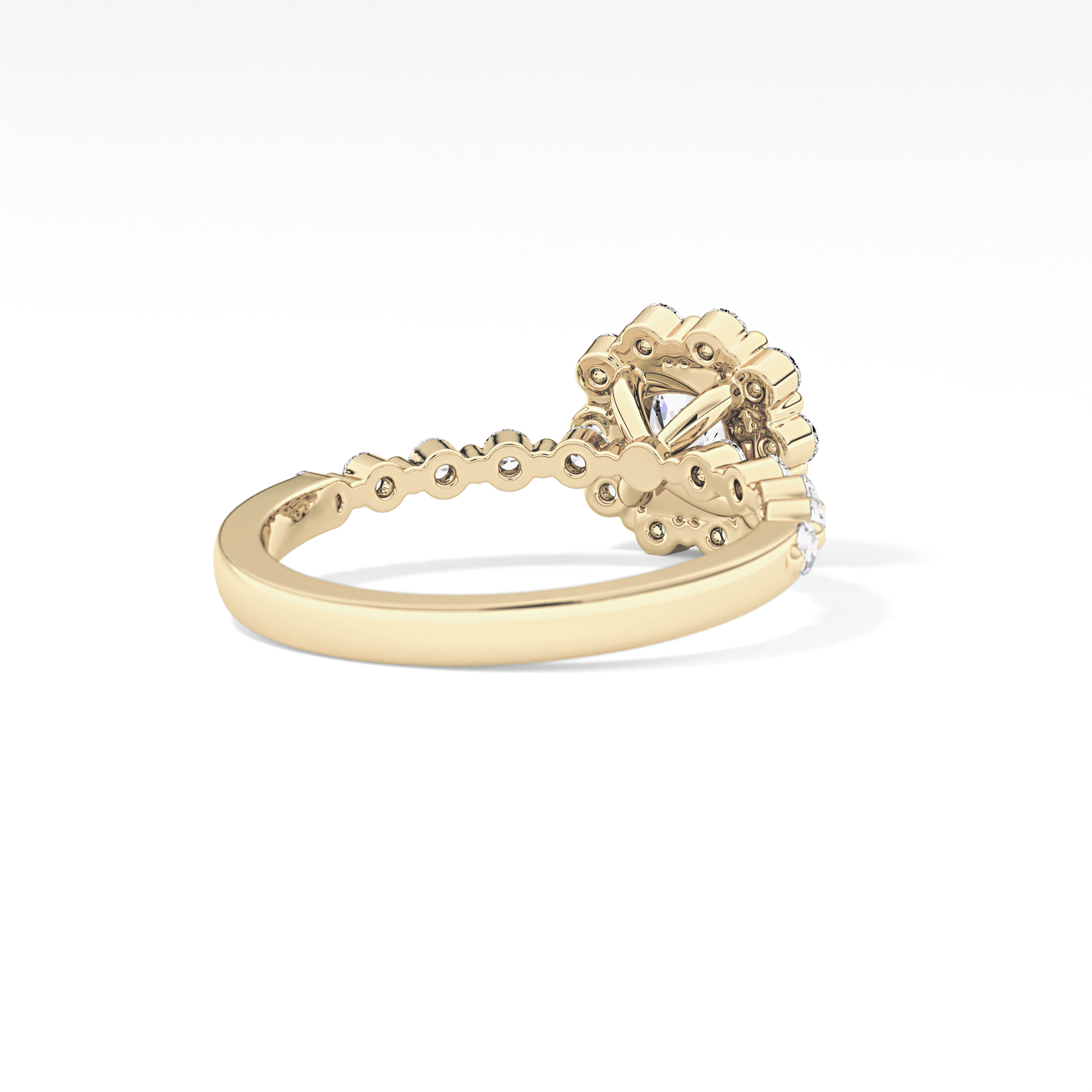 Cushion Cut 0.86 Carat Moissanite Ring – Halo and Pave Setting in Gold