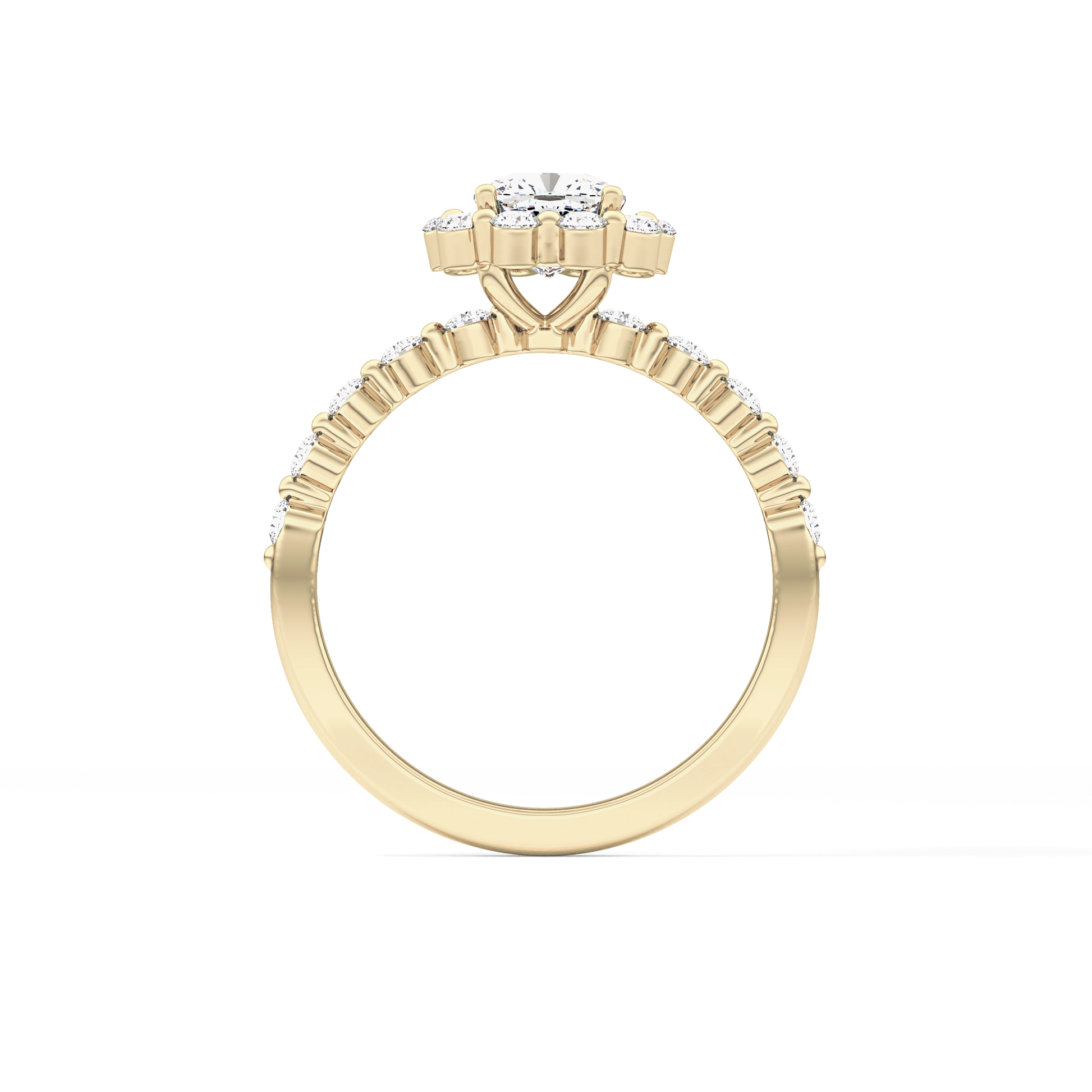Cushion Cut 0.86 Carat Moissanite Ring – Halo and Pave Setting in Gold