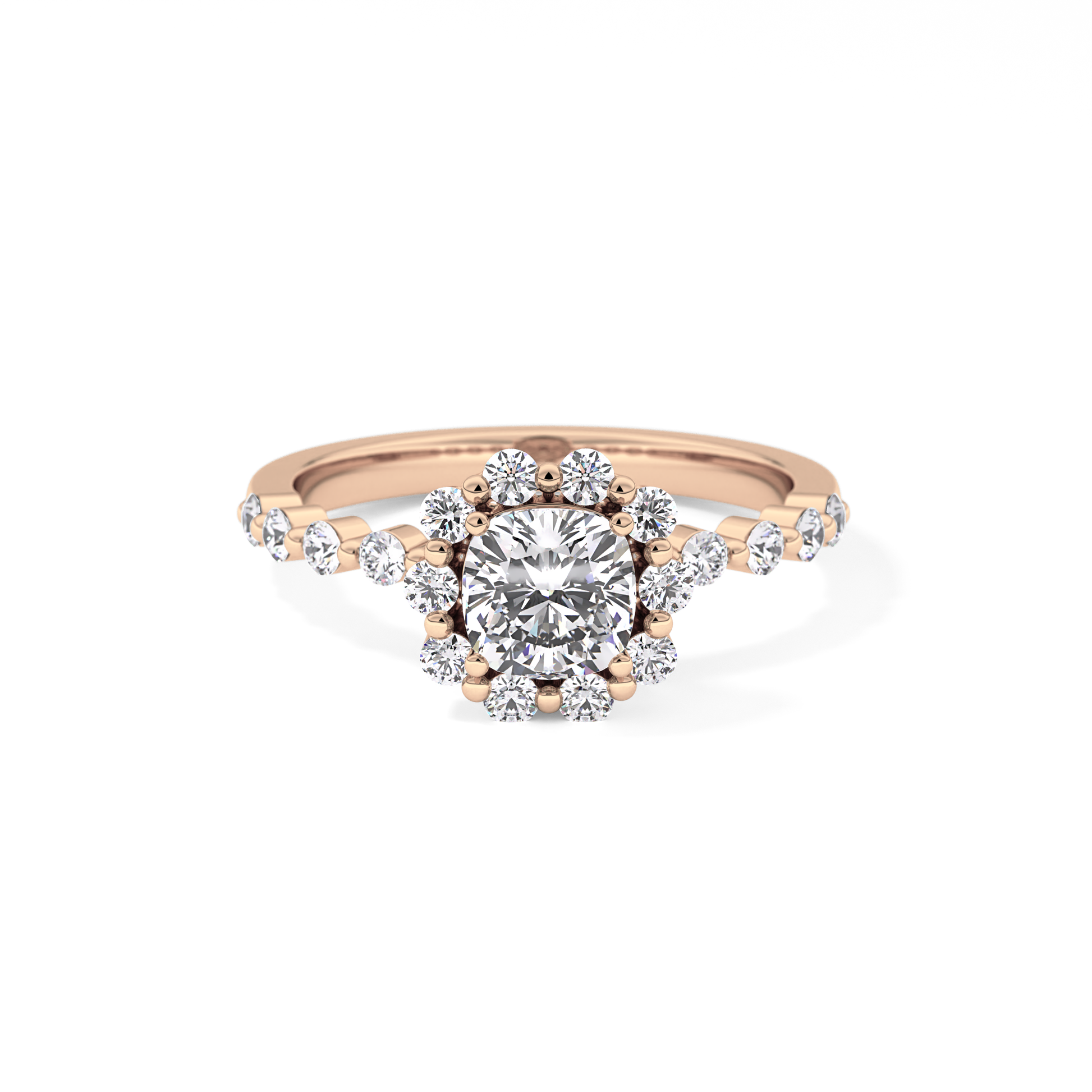 Cushion Cut 0.86 Carat Moissanite Ring – Halo and Pave Setting in Gold