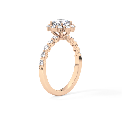 Cushion Cut 0.86 Carat Moissanite Ring – Halo and Pave Setting in Gold