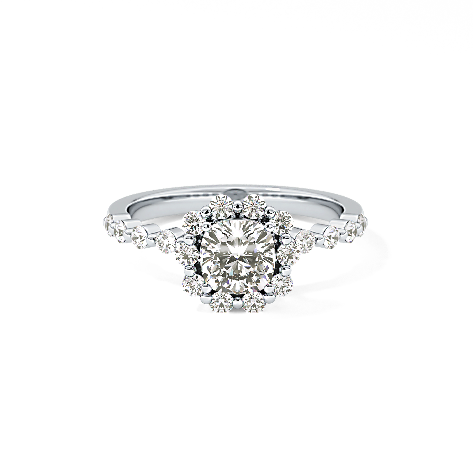 Cushion Cut 0.86 Carat Moissanite Ring – Halo and Pave Setting in Gold